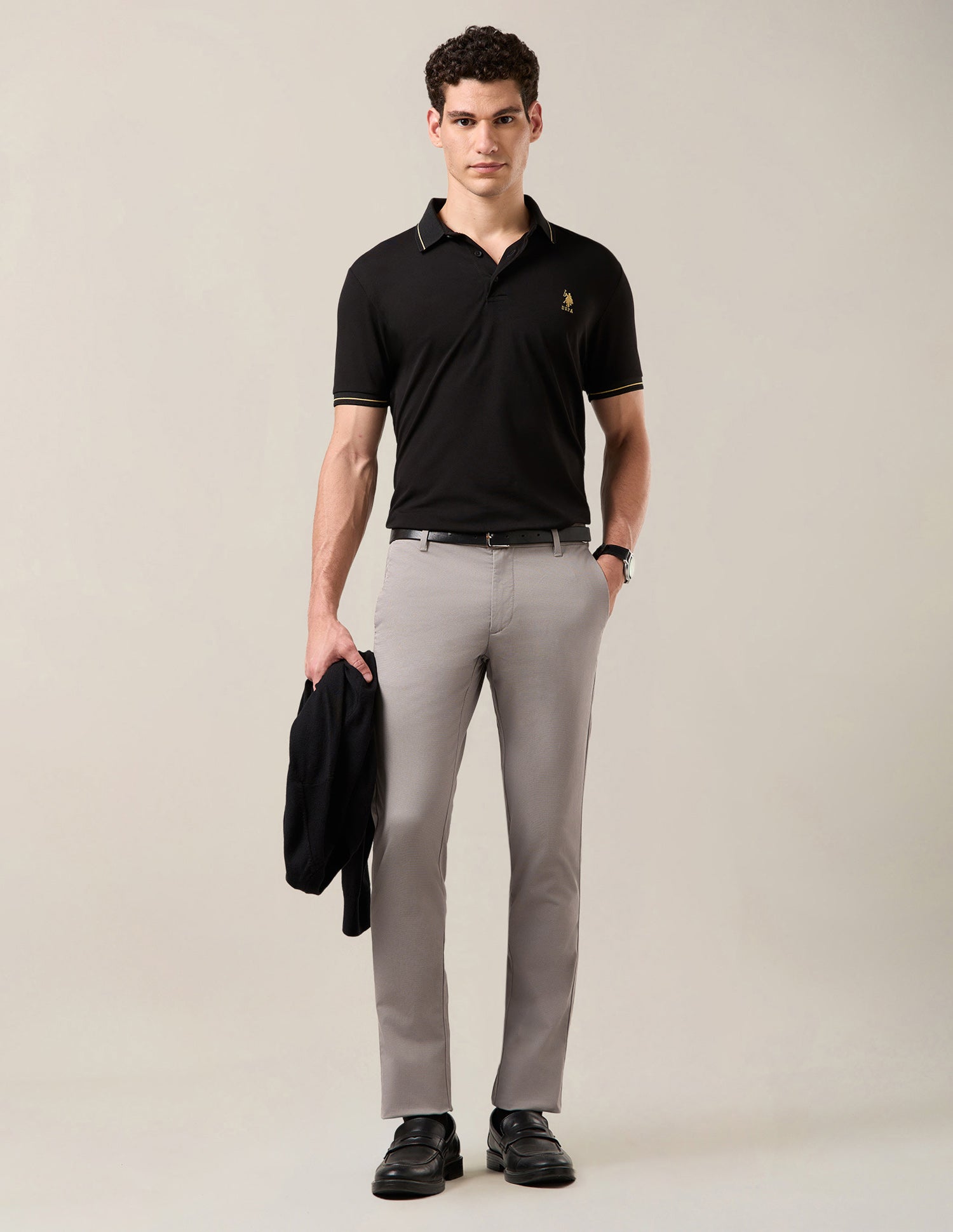 Denver Slim Fit Twill Trousers Grey - U.S. Polo Assn. India | Large
