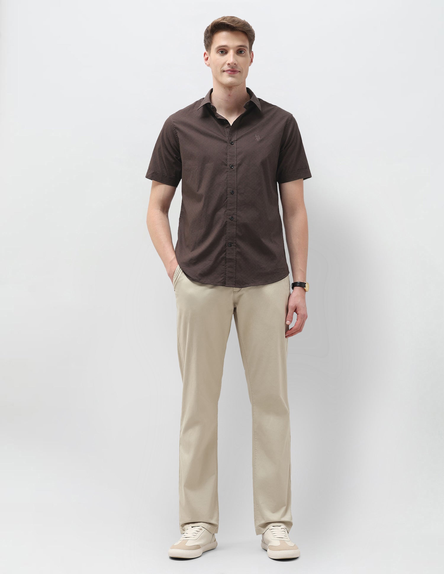 Geometric Printed Tailored Fit Shirt Brown - U.S. Polo Assn. India | Large