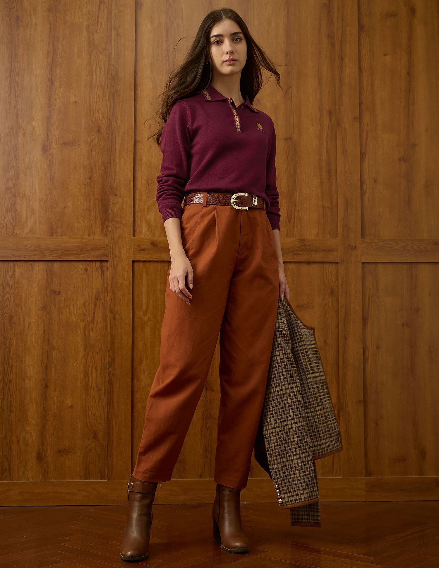 Regular Fit Polo Collar Sweater Wine - U.S. POLO ASSN. | Large