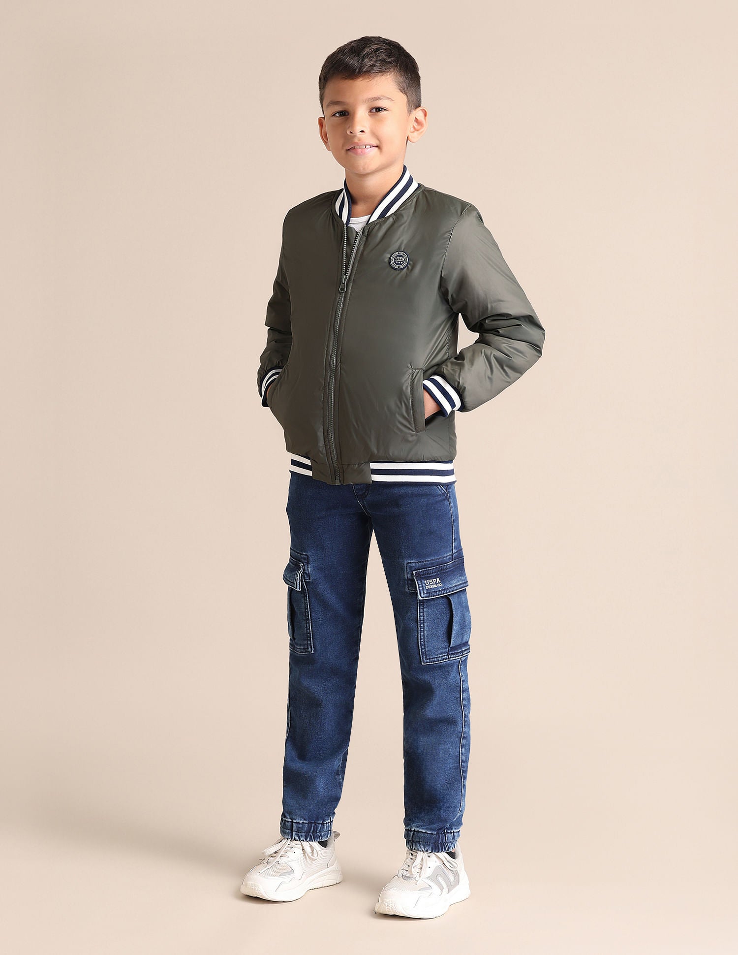 Boys Solid Mock Collar Jacket Dark Green - U.S. POLO ASSN. | Large
