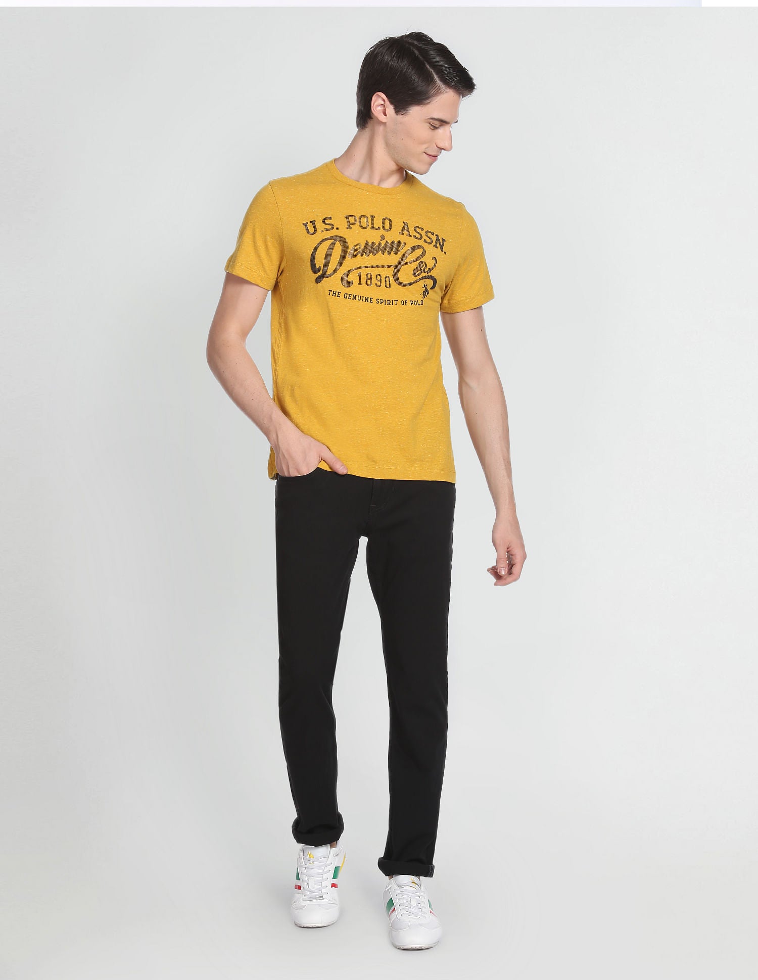 Heathered Typographic Print T-Shirt Mustard - U.S. POLO ASSN. | Large