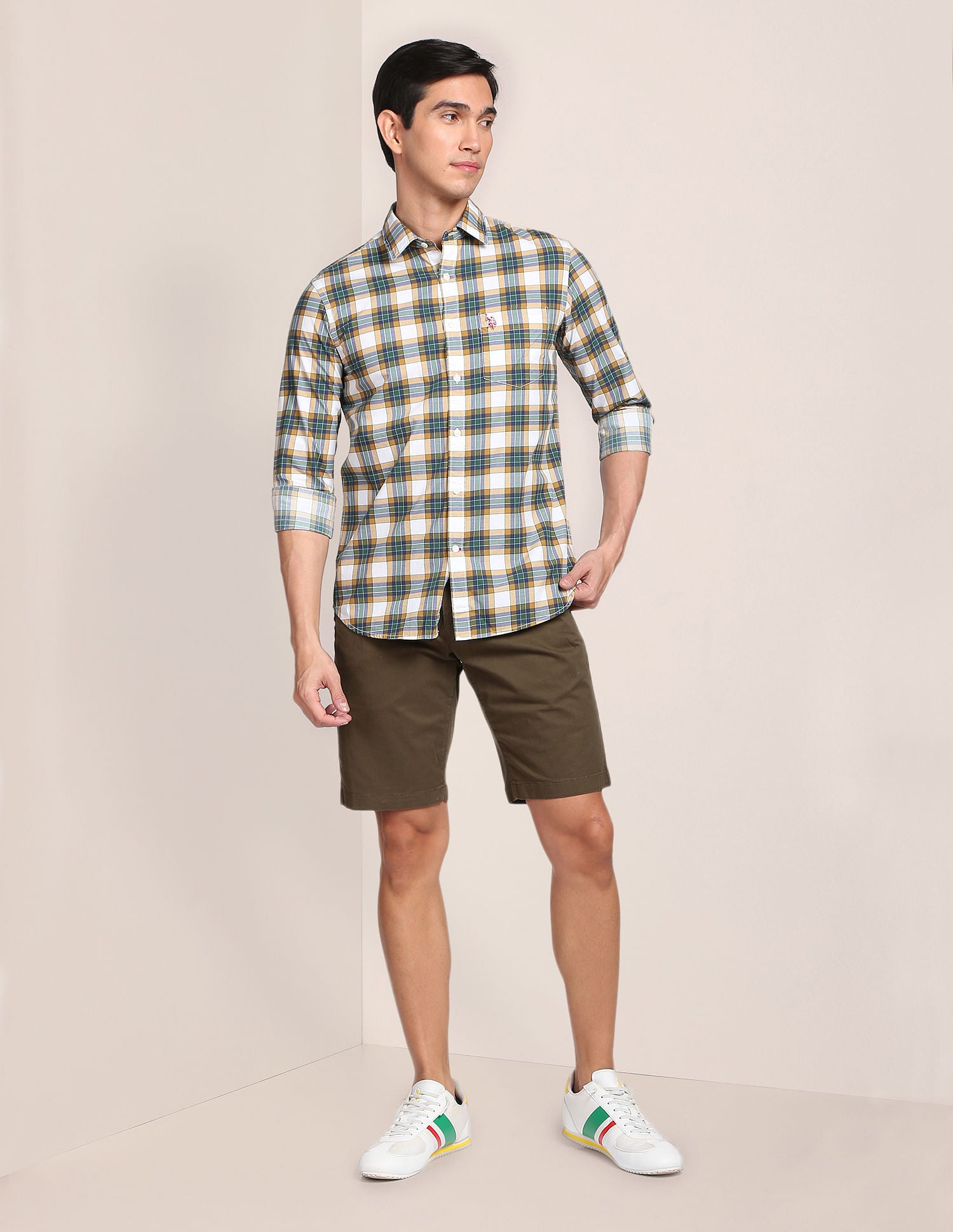Tartan Check Cotton Casual Shirt Mustard, Green and Navy - U.S. Polo Assn. India | Large