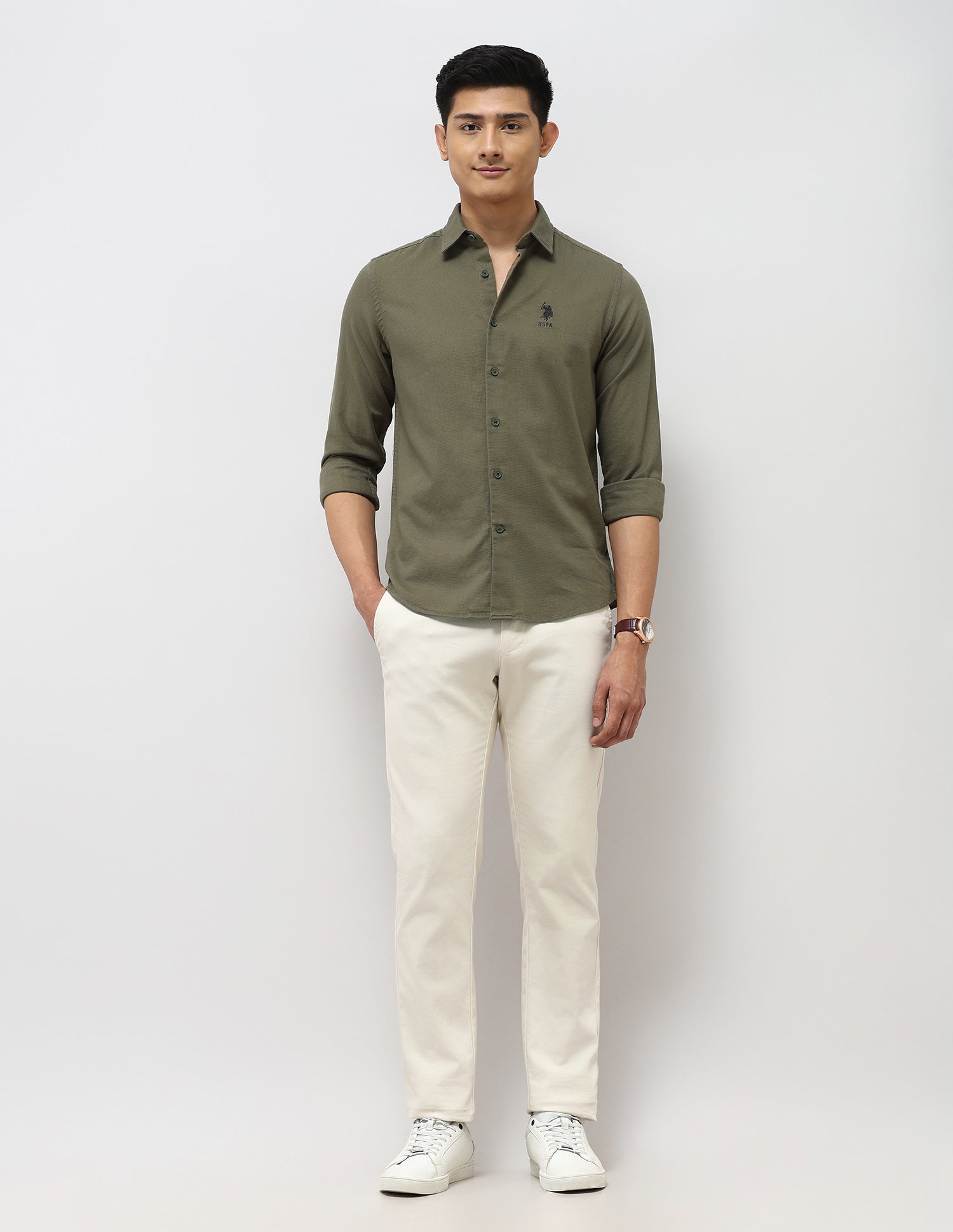 Textured Dobby Shirt Light Olive - U.S. Polo Assn. India | Large