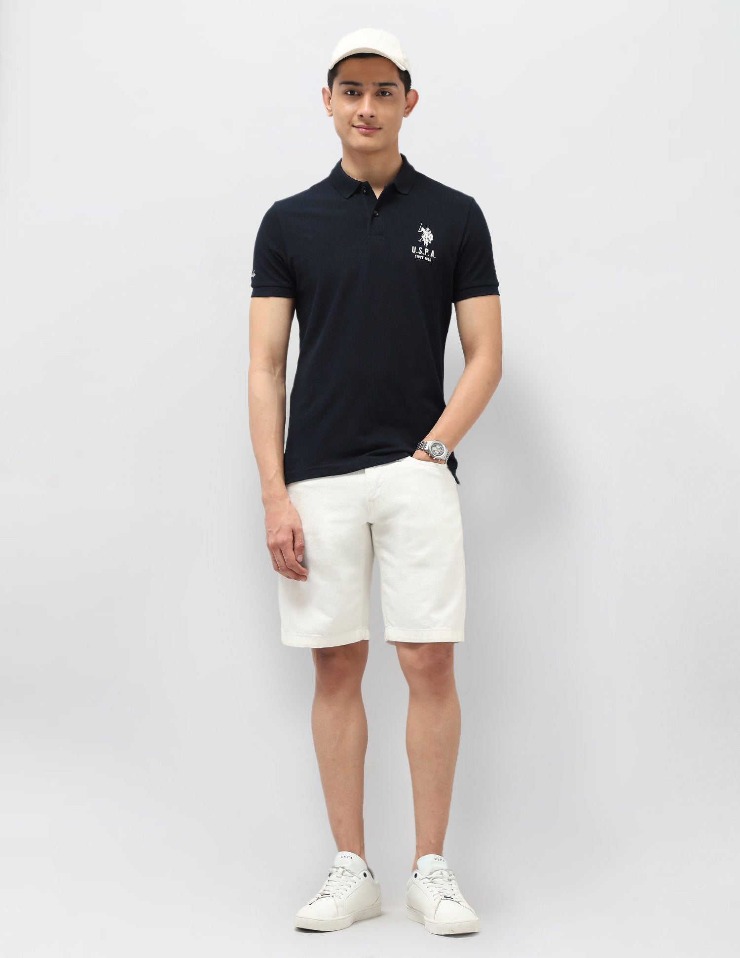 Pure Cotton Muscle Fit Polo Shirt Navy - U.S. Polo Assn. India | Large
