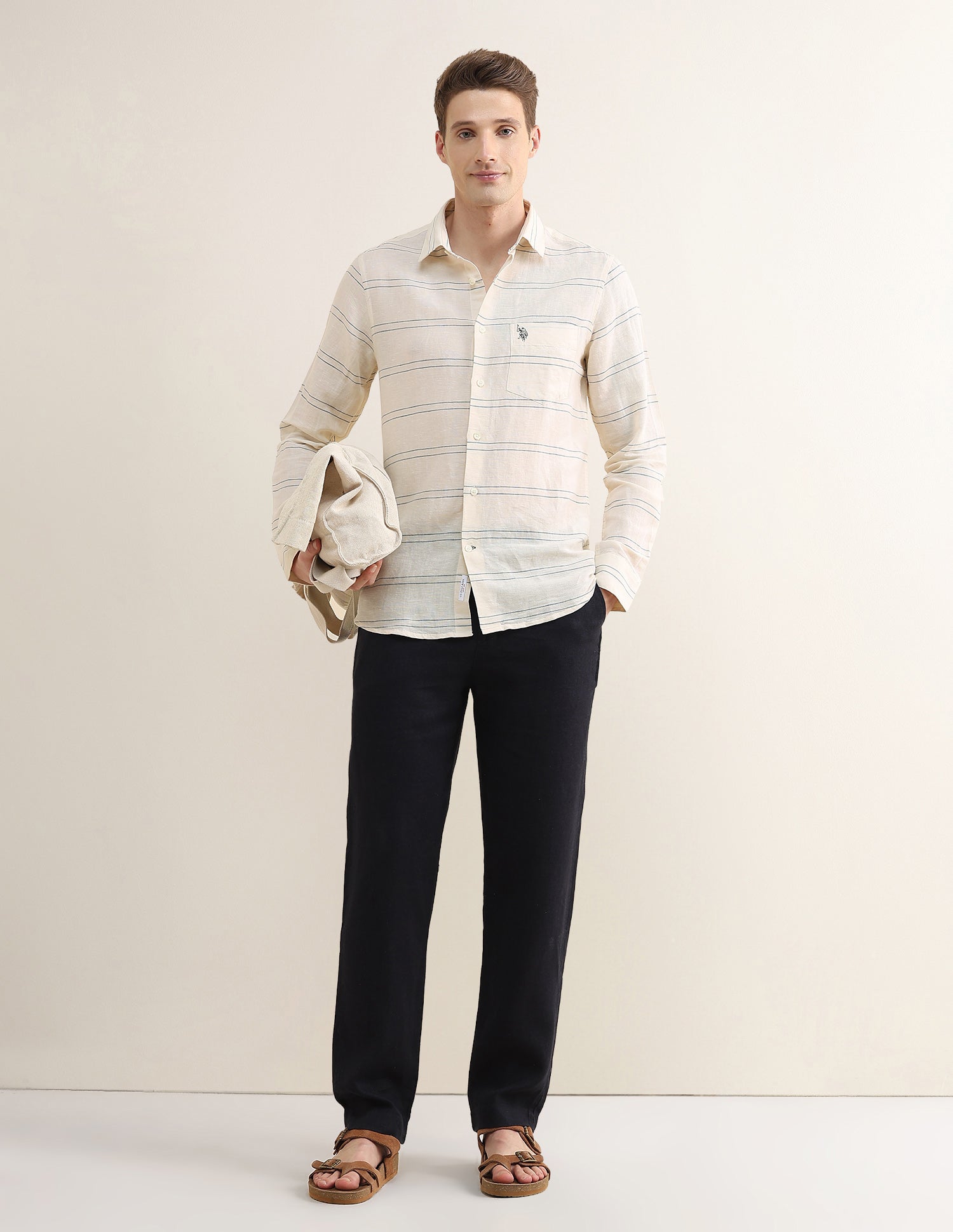 Horizontal Striped Regular Fit Shirt Ivory - U.S. Polo Assn. India | Large