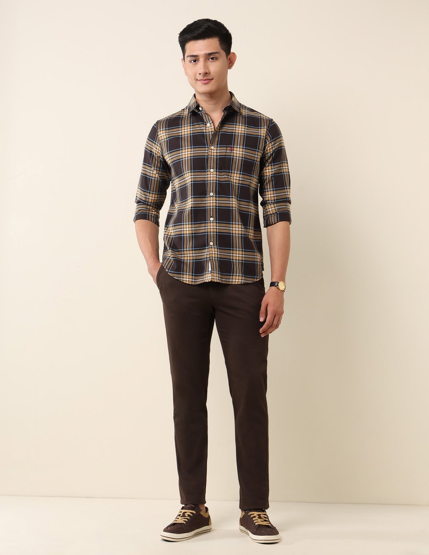 Plaid Checked Pure Cotton Shirt Brown - U.S. Polo Assn. India | Large