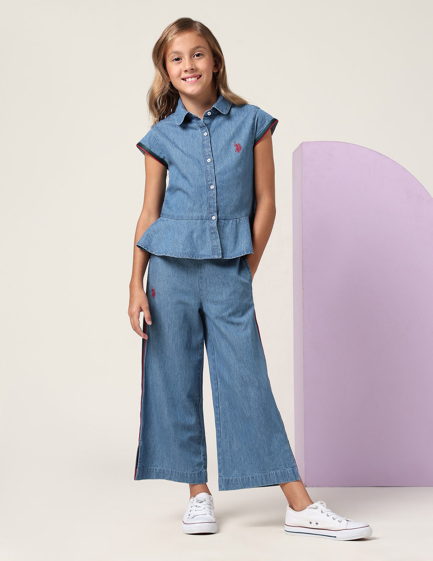 Girls Denim Solid Co-Ords Blue - U.S. POLO ASSN. | Large