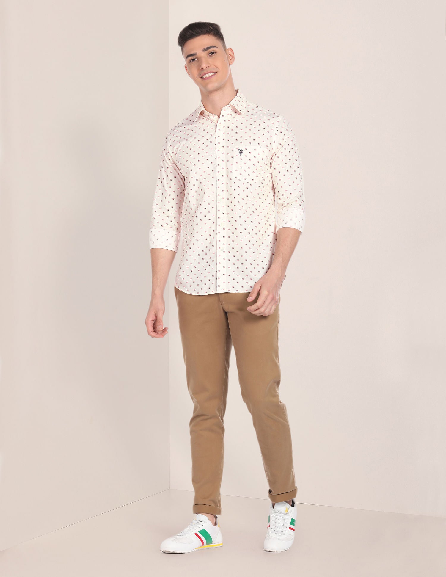 Spread Collar Brand Print Shirt Ivory - U.S. POLO ASSN. | Large