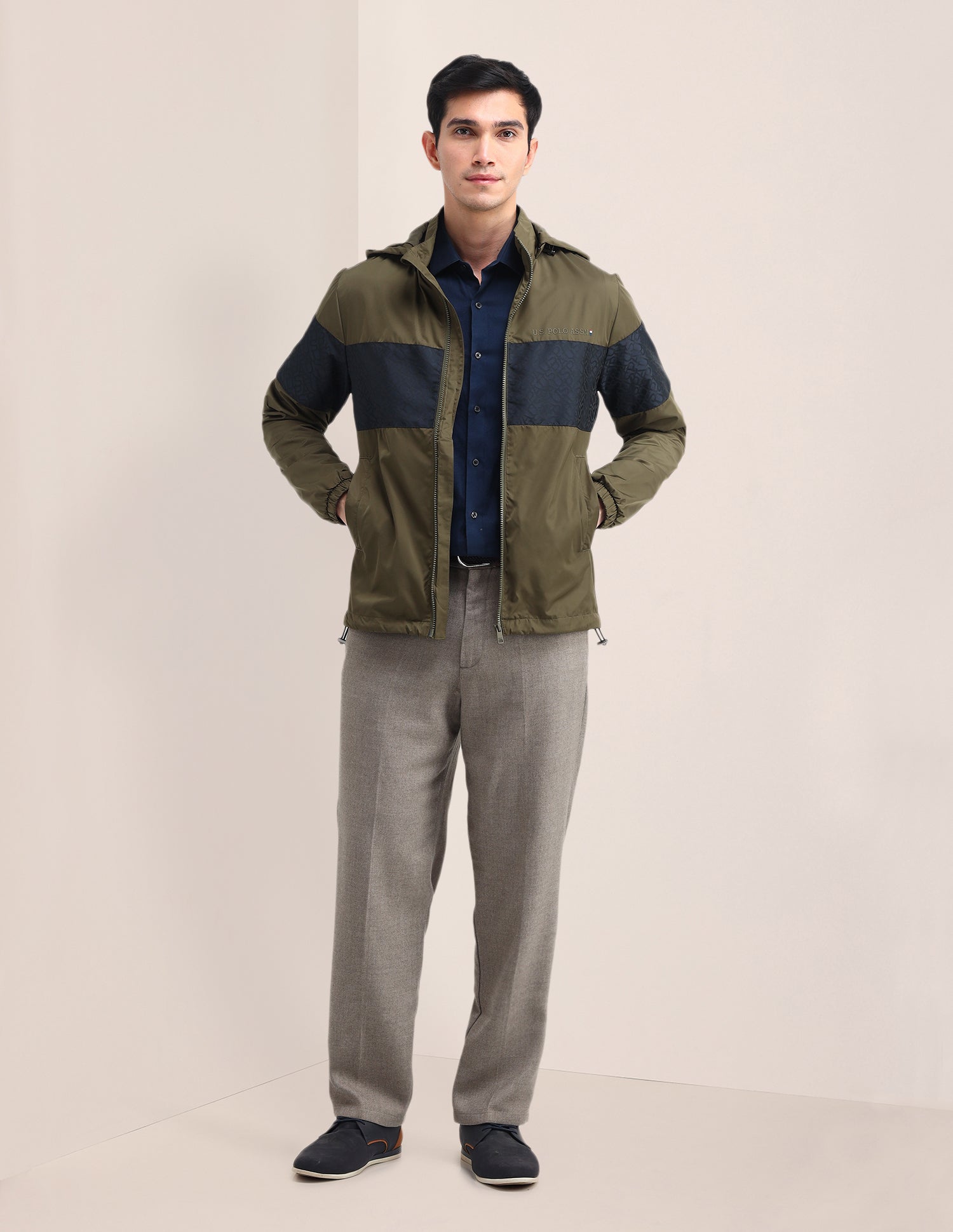 Brand Printed Regular Fit Jacket Olive - U.S. Polo Assn. India | Large