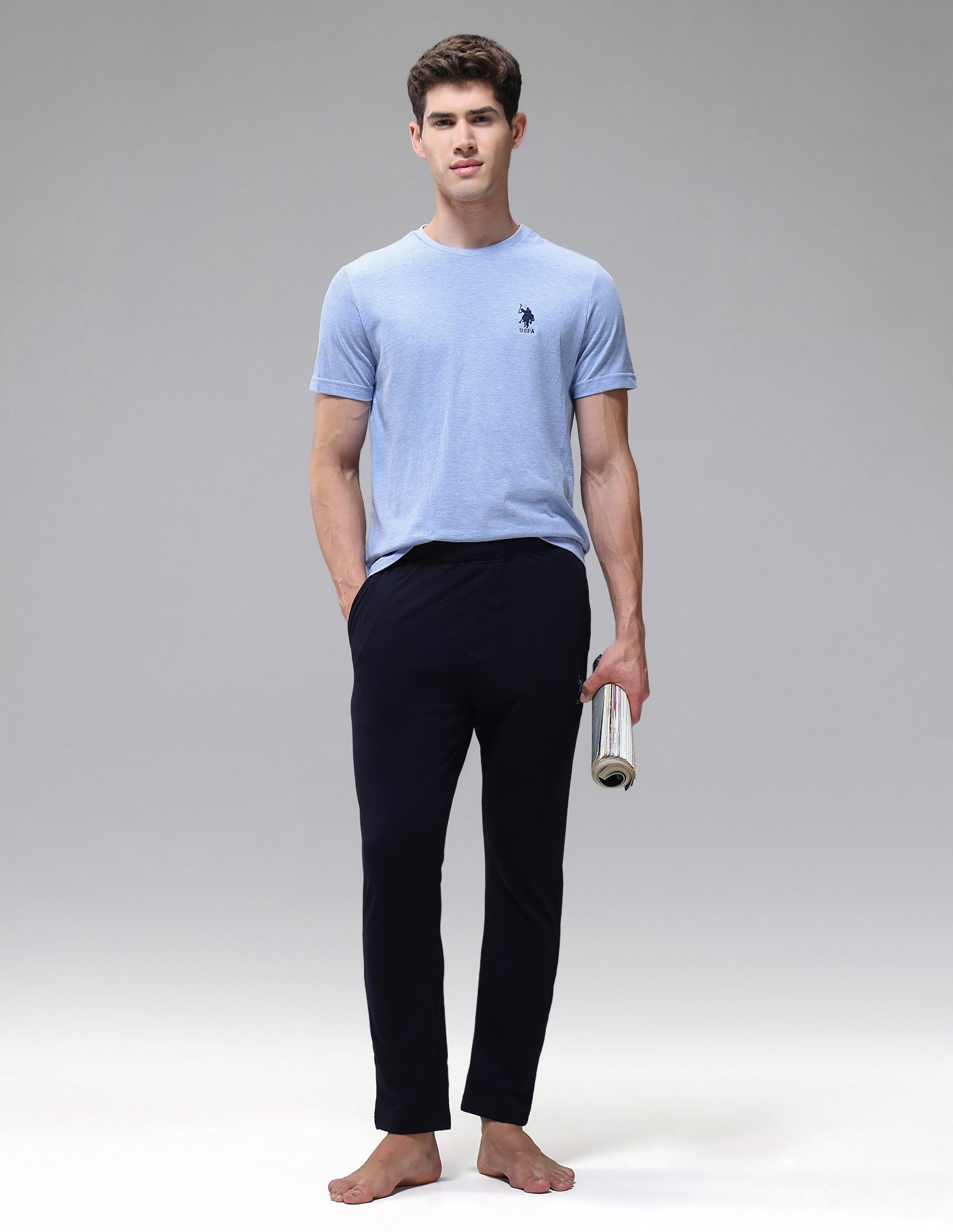 Tonal Logo Cotton 1633 Lounge T-Shirt - Pack Of 2 Blue and Black - U.S. Polo Assn. India | Large