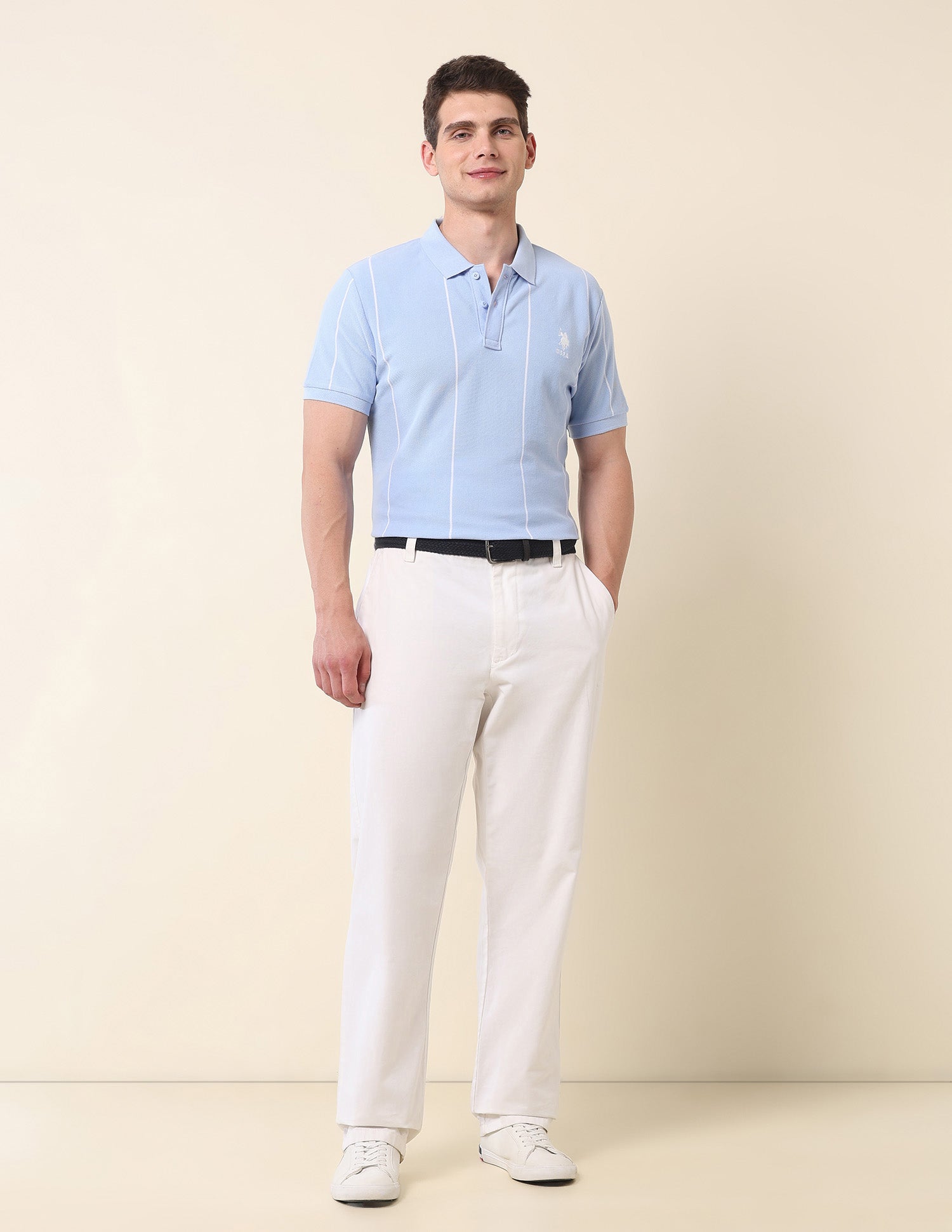Vertical Striped Summer Splash Polo Shirt Light Blue - U.S. Polo Assn. India | Large