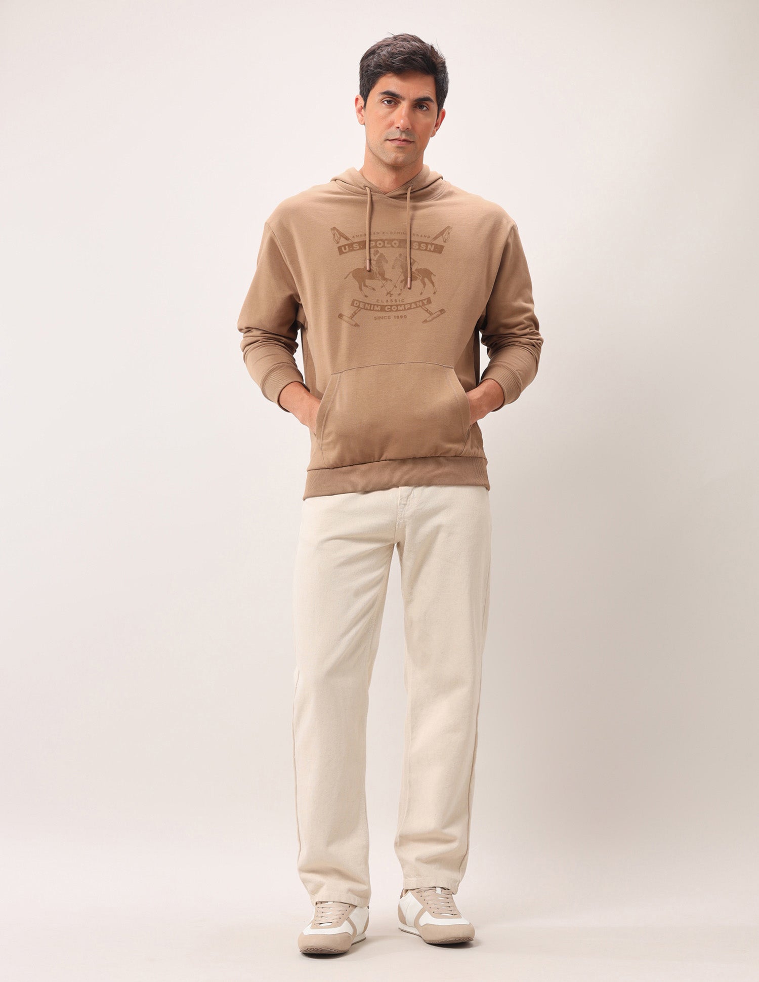 Brand Printed Oversized Fit Sweatshirt Tan - U.S. POLO ASSN. | Large