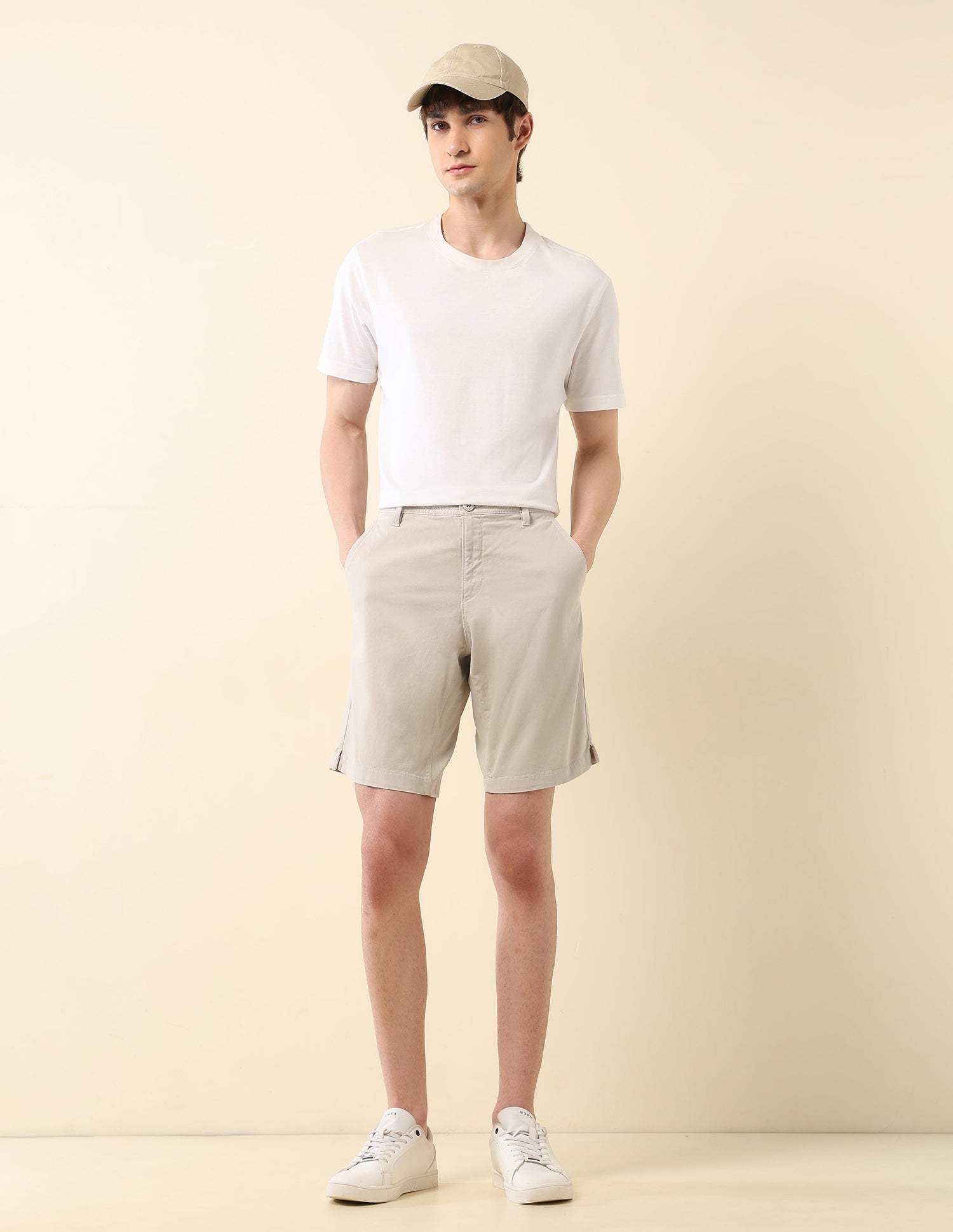 Slim Fit Solid Chino Shorts Ecru - U.S. Polo Assn. India | Large