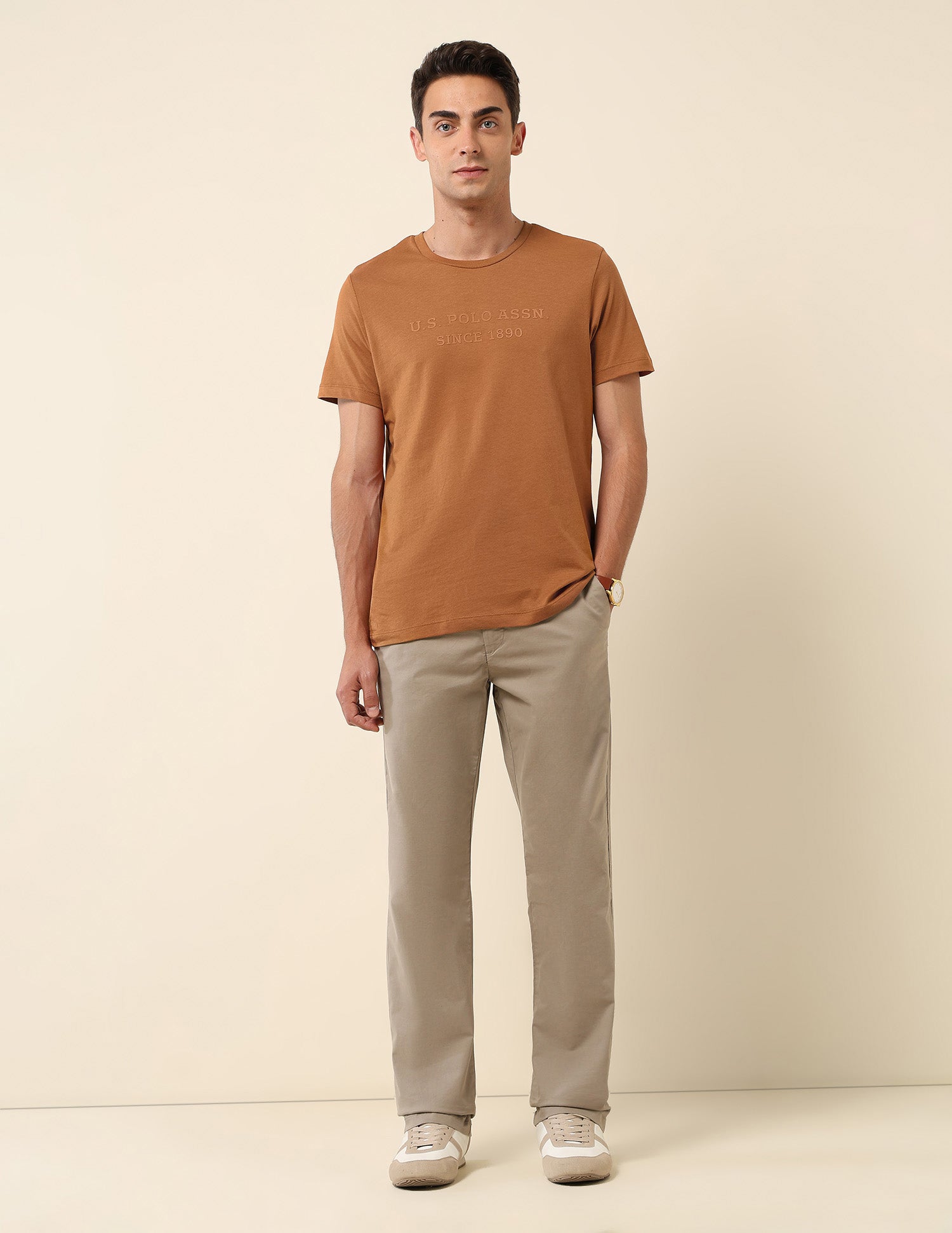 Slim Fit Brand Embossed T- Shirt Brown - U.S. Polo Assn. India | Large