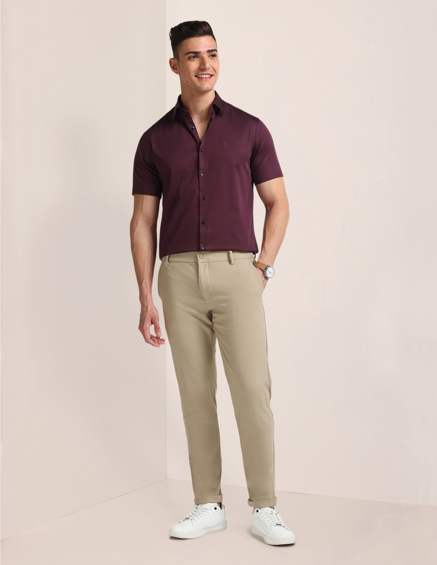 Tailored Regular Fit Solid Shirt Wine - U.S. POLO ASSN. | Large