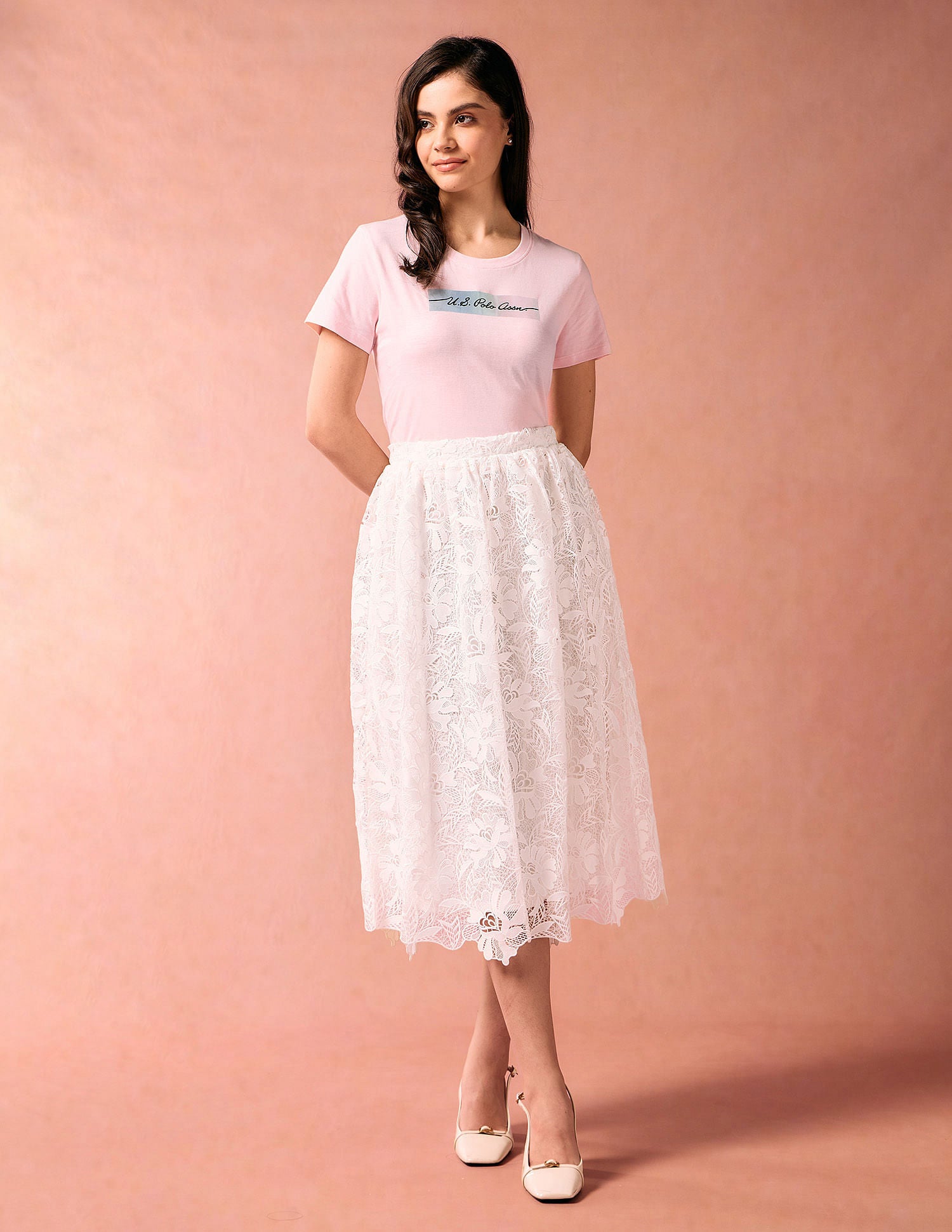 Rainbow Sticker Print Cotton T-Shirt Light Pink - U.S. POLO ASSN. | Large