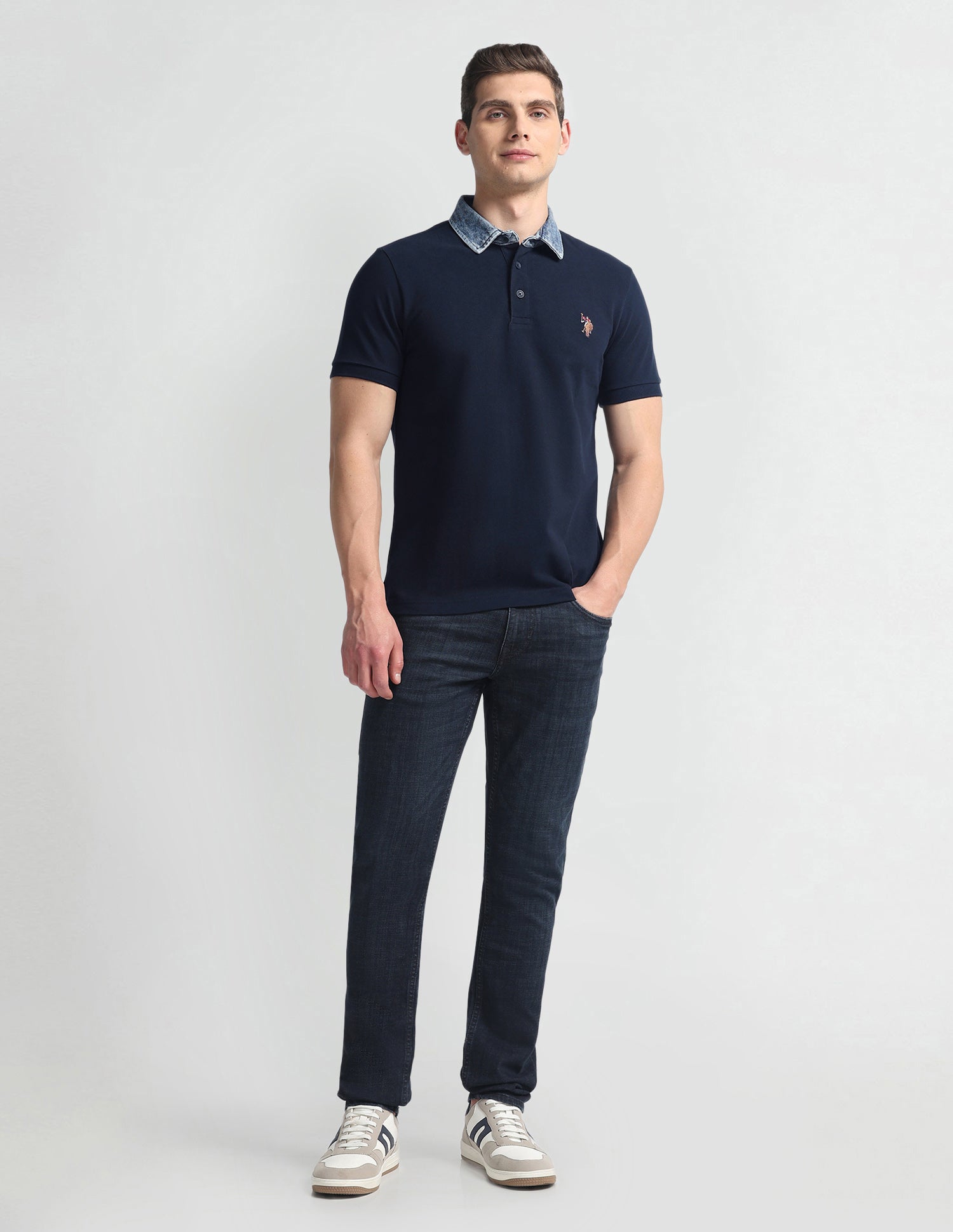 Solid Denim Collar Polo Shirt Blue - U.S. Polo Assn. India | Large