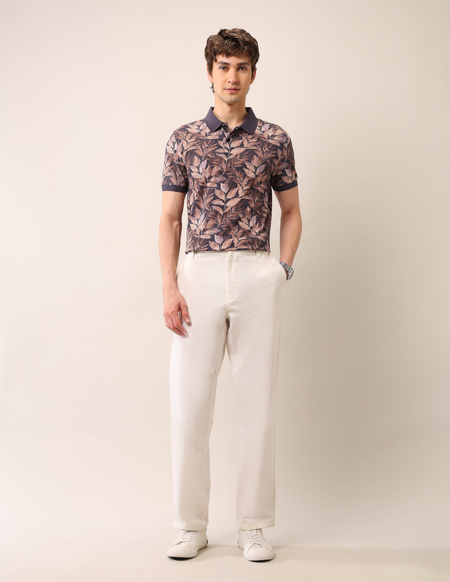 Tropical Printed Pure Cotton Polo Shirt Black - U.S. Polo Assn. India | Large