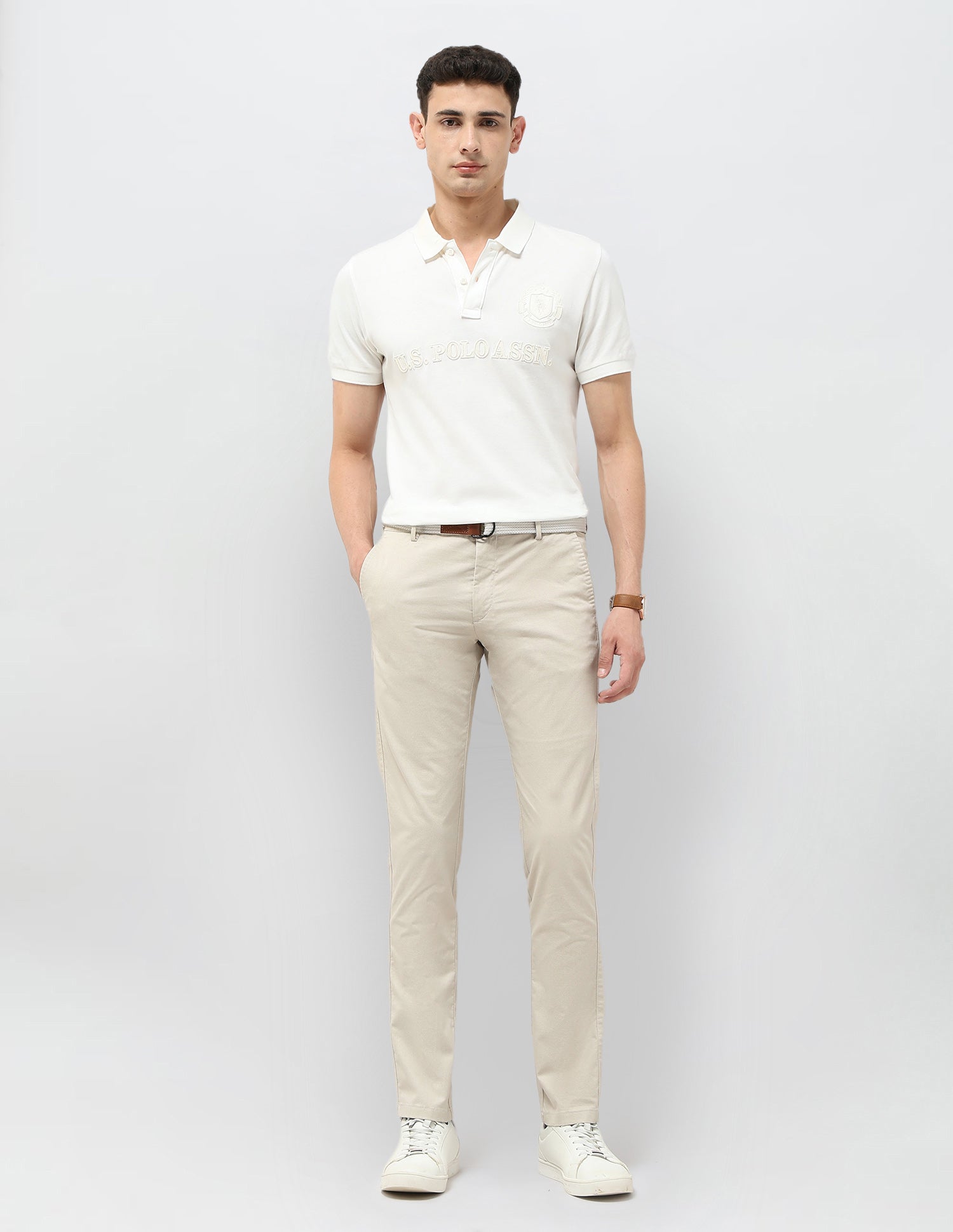 Denver Slim Fit Mid Rise Trousers Beige - U.S. POLO ASSN. | Large