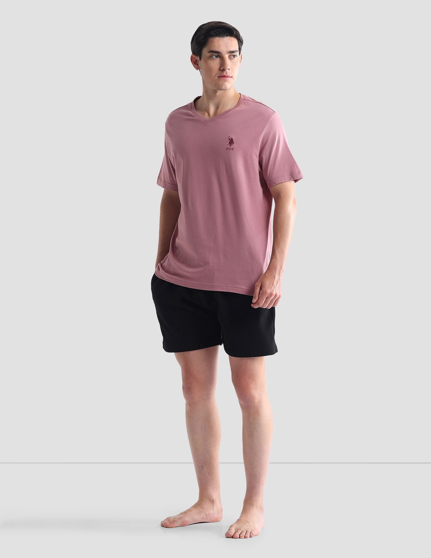 V-Neck Embroidered Logo I638 Lounge T-Shirt - Pack Of 1 Deep Pink - U.S. POLO ASSN. | Large