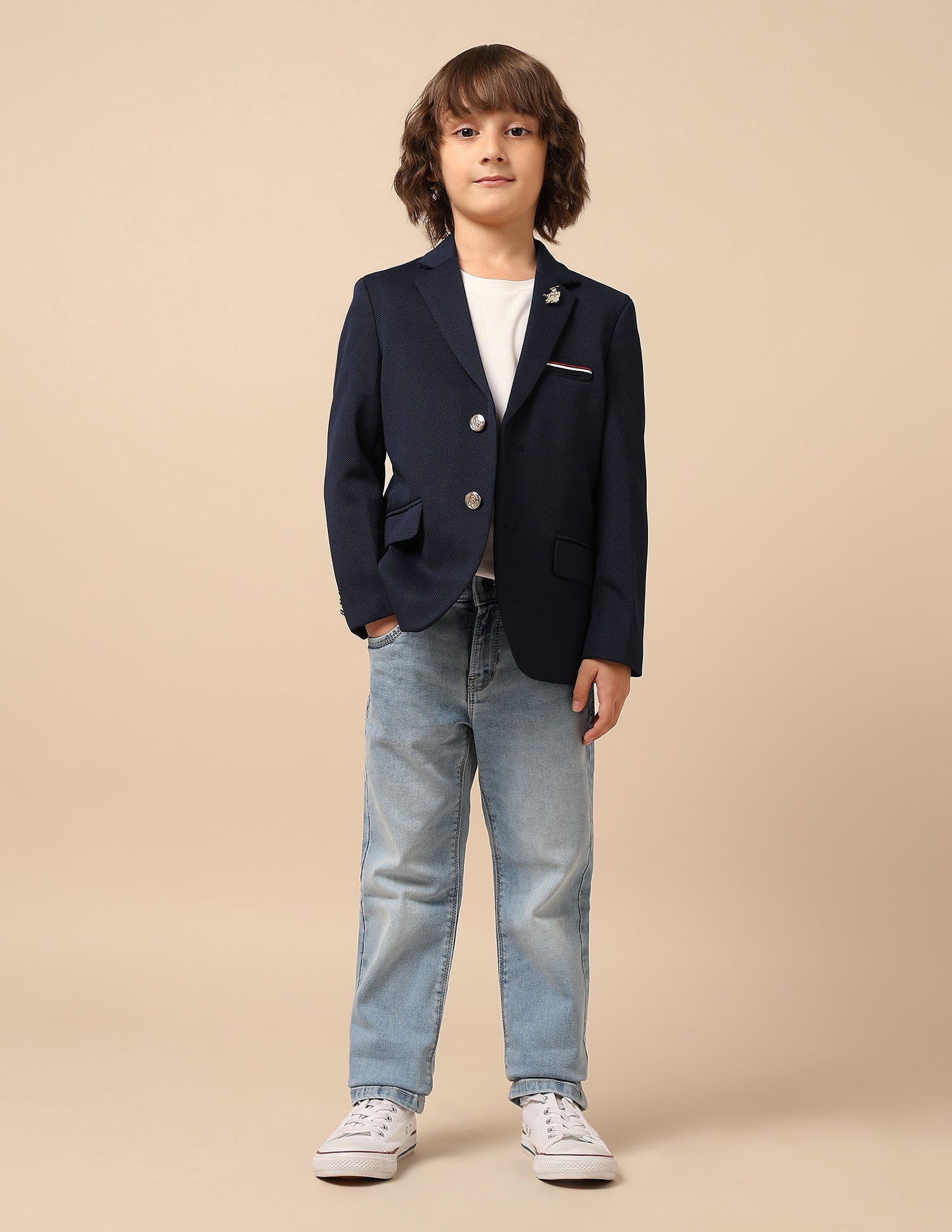 Boys Single Breasted Regular Fit Blazer Navy - U.S. Polo Assn. India | Large