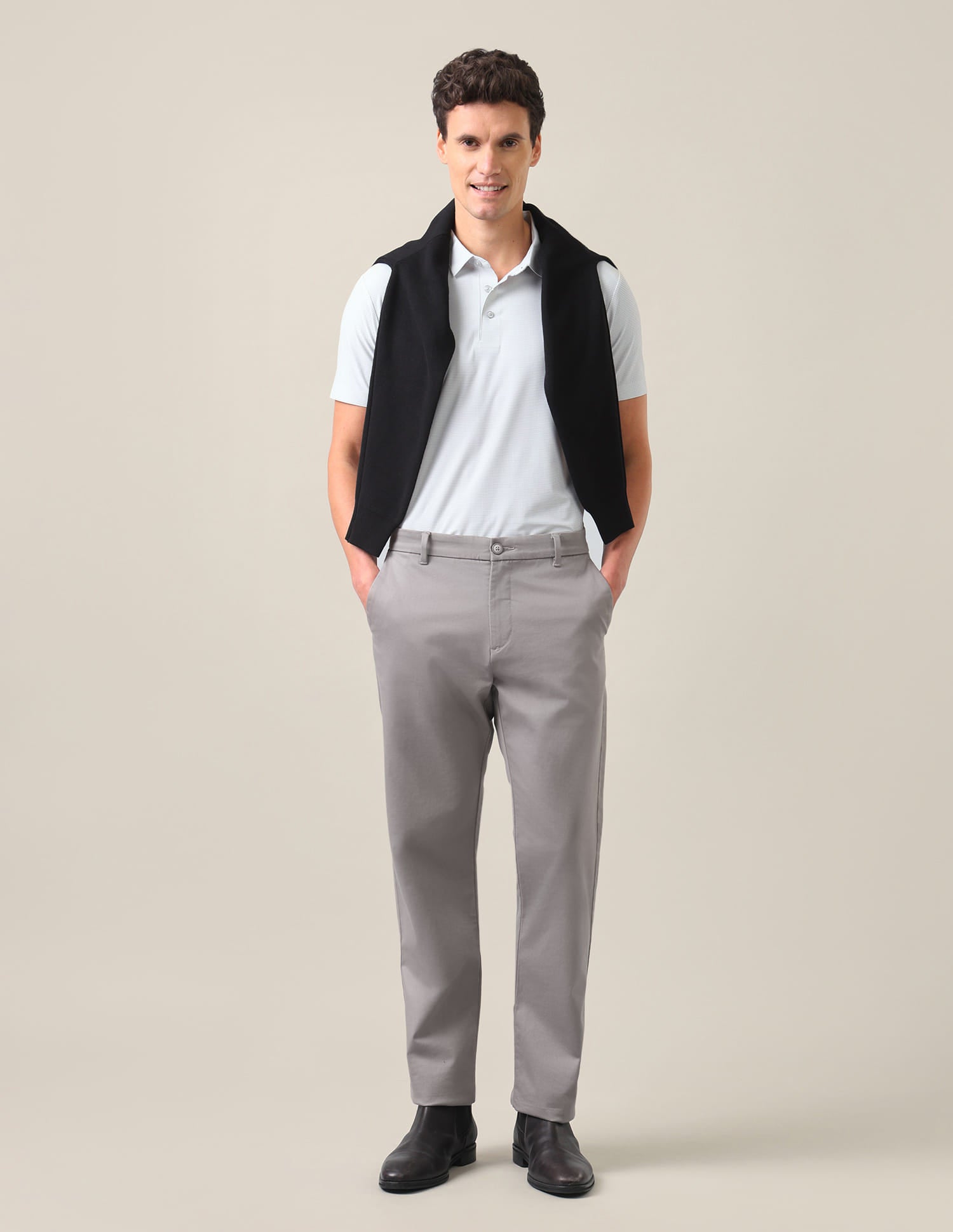 Houndstooth Checked Slim Fit Polo Shirt Light Grey - U.S. Polo Assn. India | Large