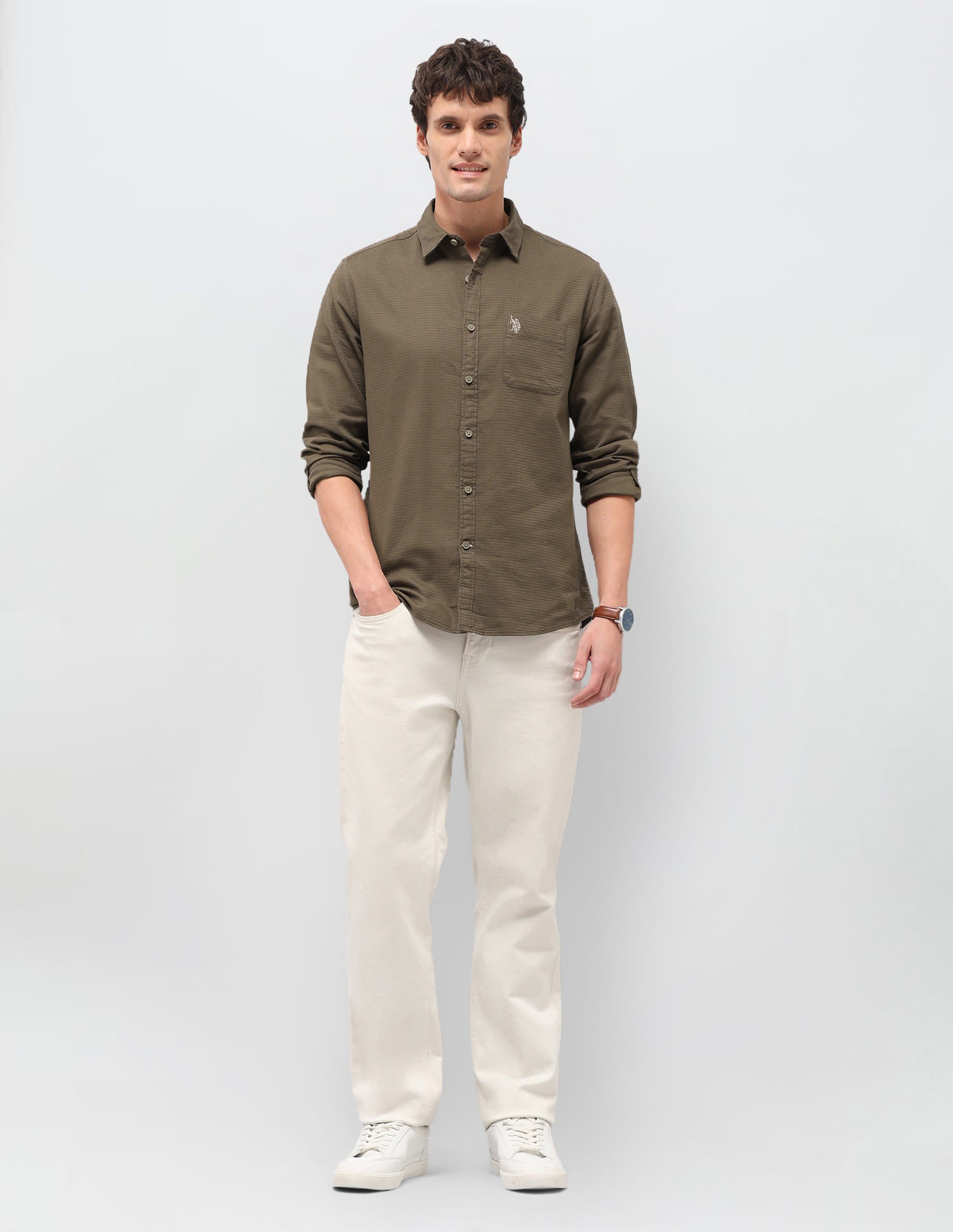 Solid Regular Fit Shirt Brown - U.S. Polo Assn. India | Large