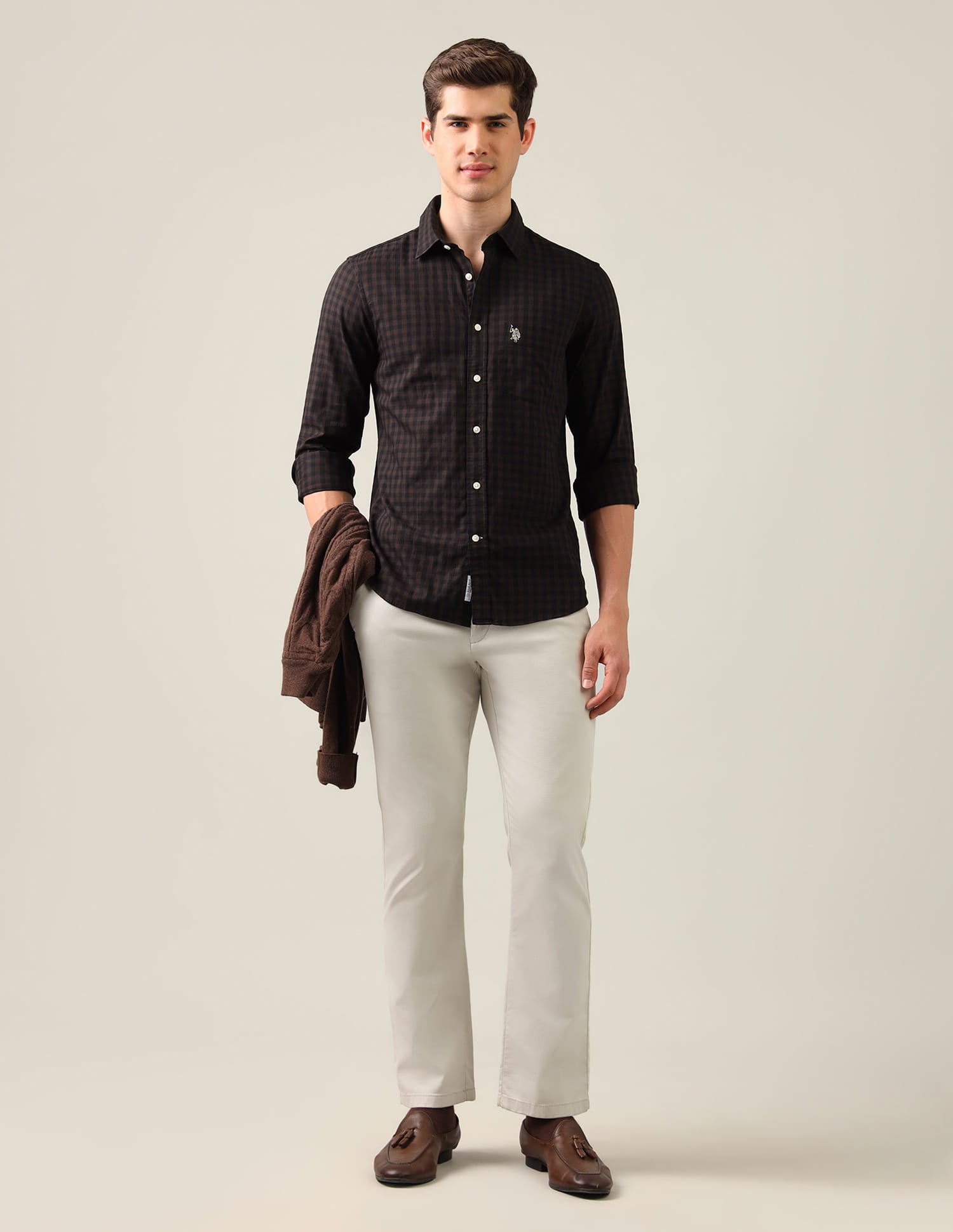 Gingham Checked Twill Shirt Brown - U.S. Polo Assn. India | Large