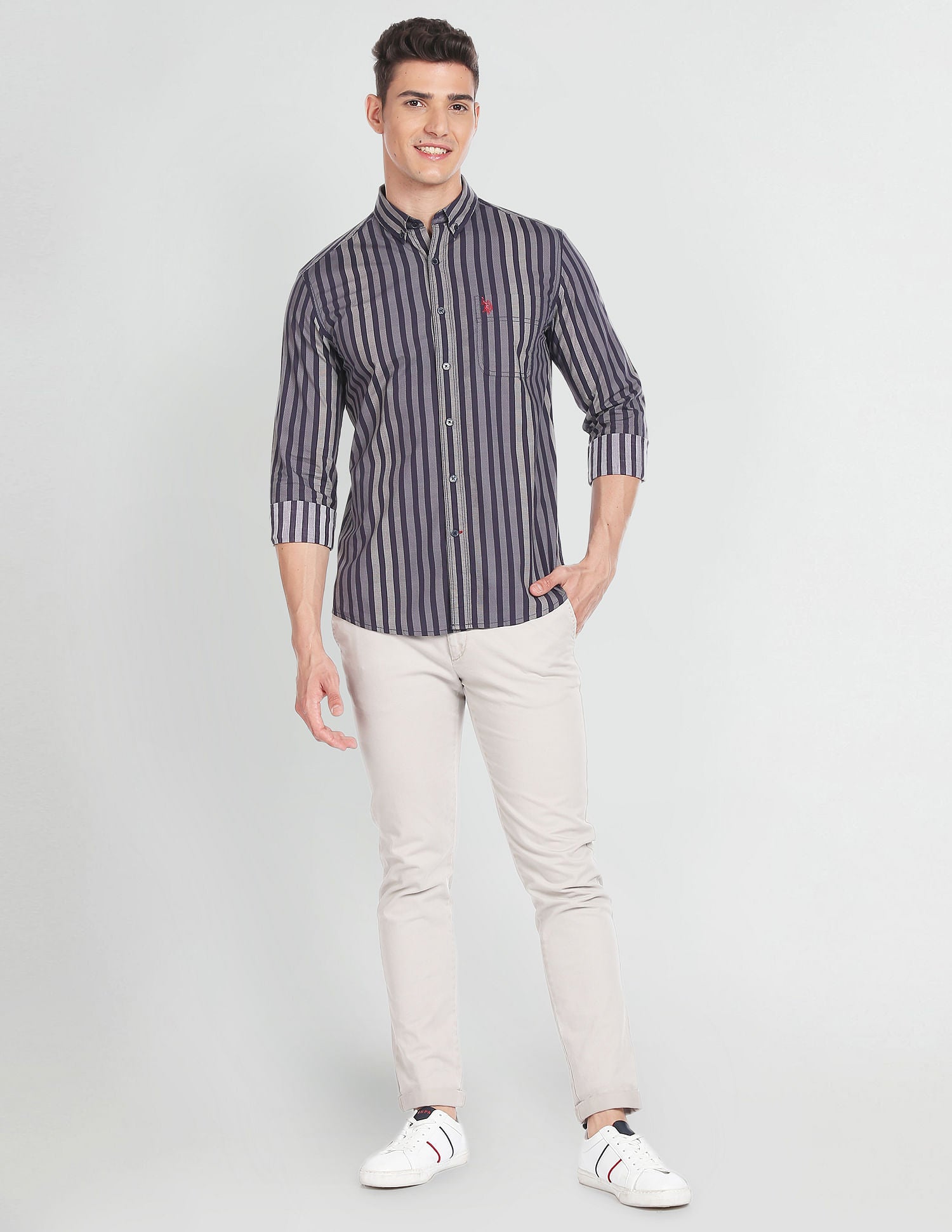 Vertical Stripe Slim Shirt Navy and White - U.S. Polo Assn. India | Large