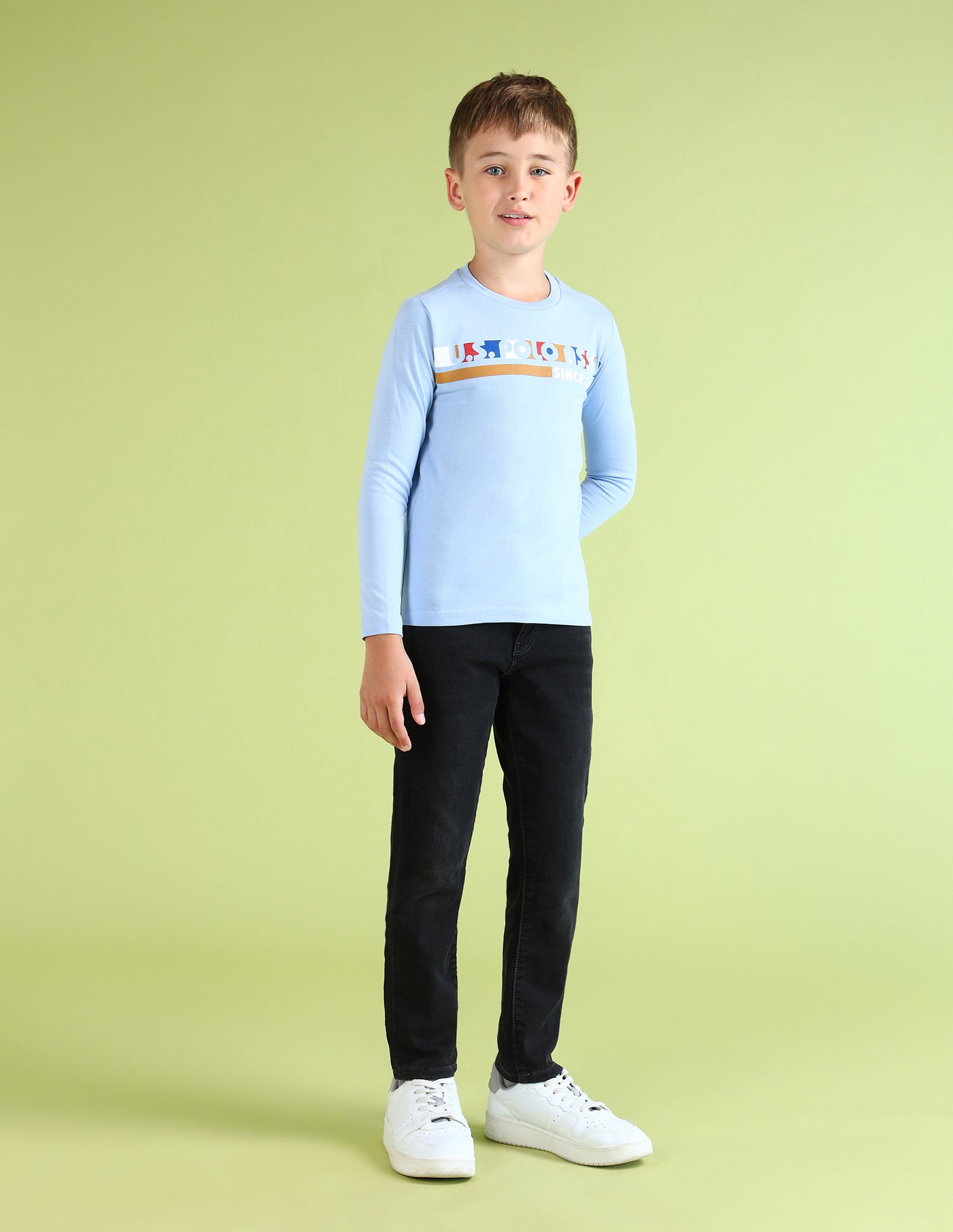 Boys Brand Printed Regular Fit T-Shirt Light Blue - U.S. POLO ASSN. | Large