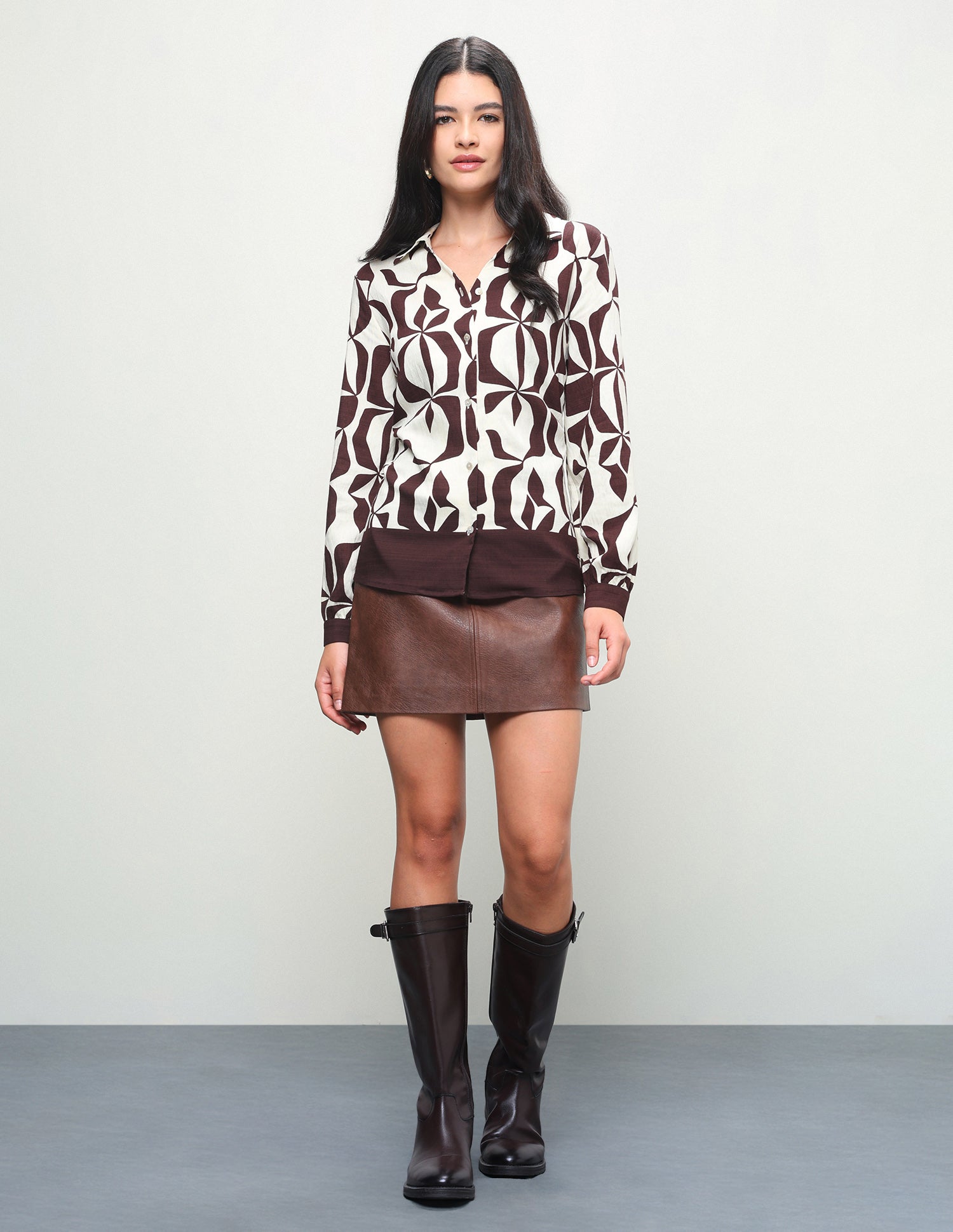 Abstract Printed Relaxed Fit Shirt Dark Brown - U.S. Polo Assn. India | Large