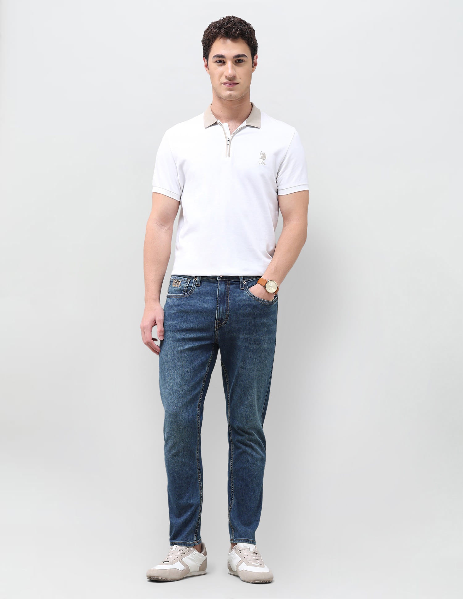 Solid Slim Tapered Fit Jeans Blue - U.S. Polo Assn. India | Large