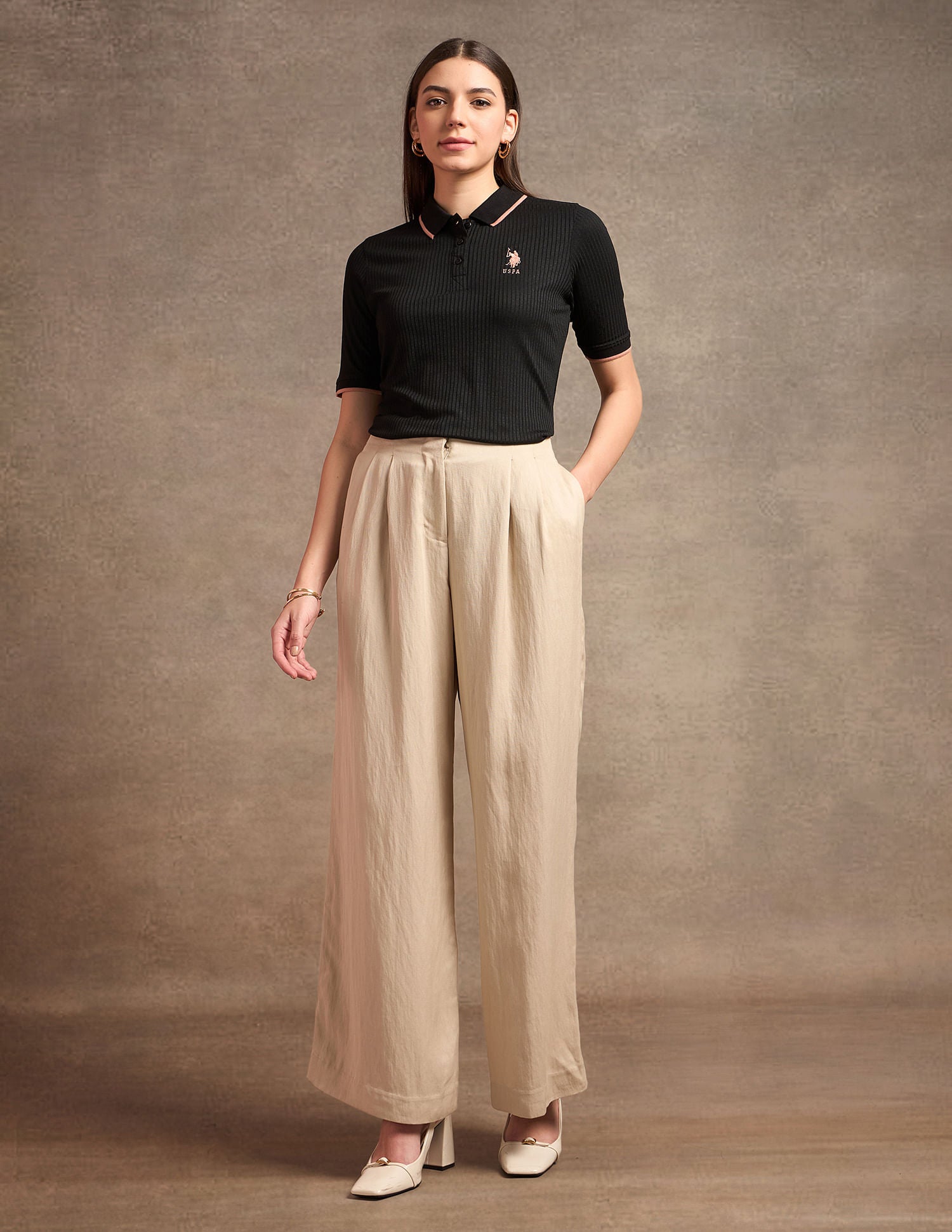 Textured Knit Tipped Polo Shirt Black - U.S. POLO ASSN. | Large