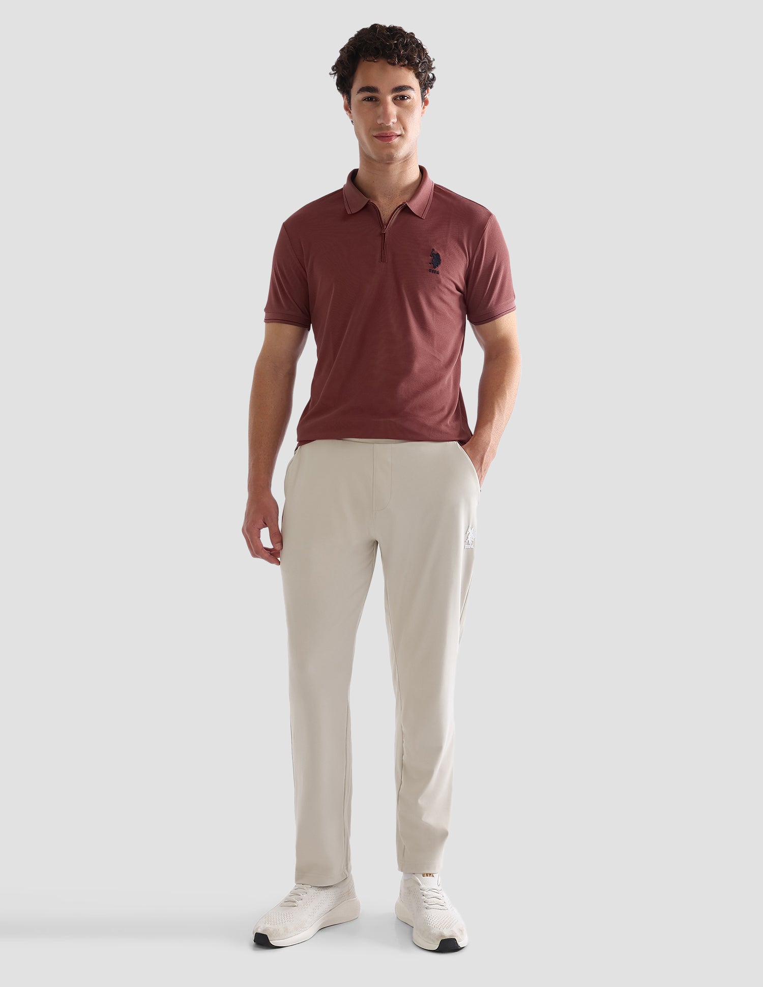 Solid Slim Fit Active Polo Shirt Dark Pink - U.S. Polo Assn. India | Large