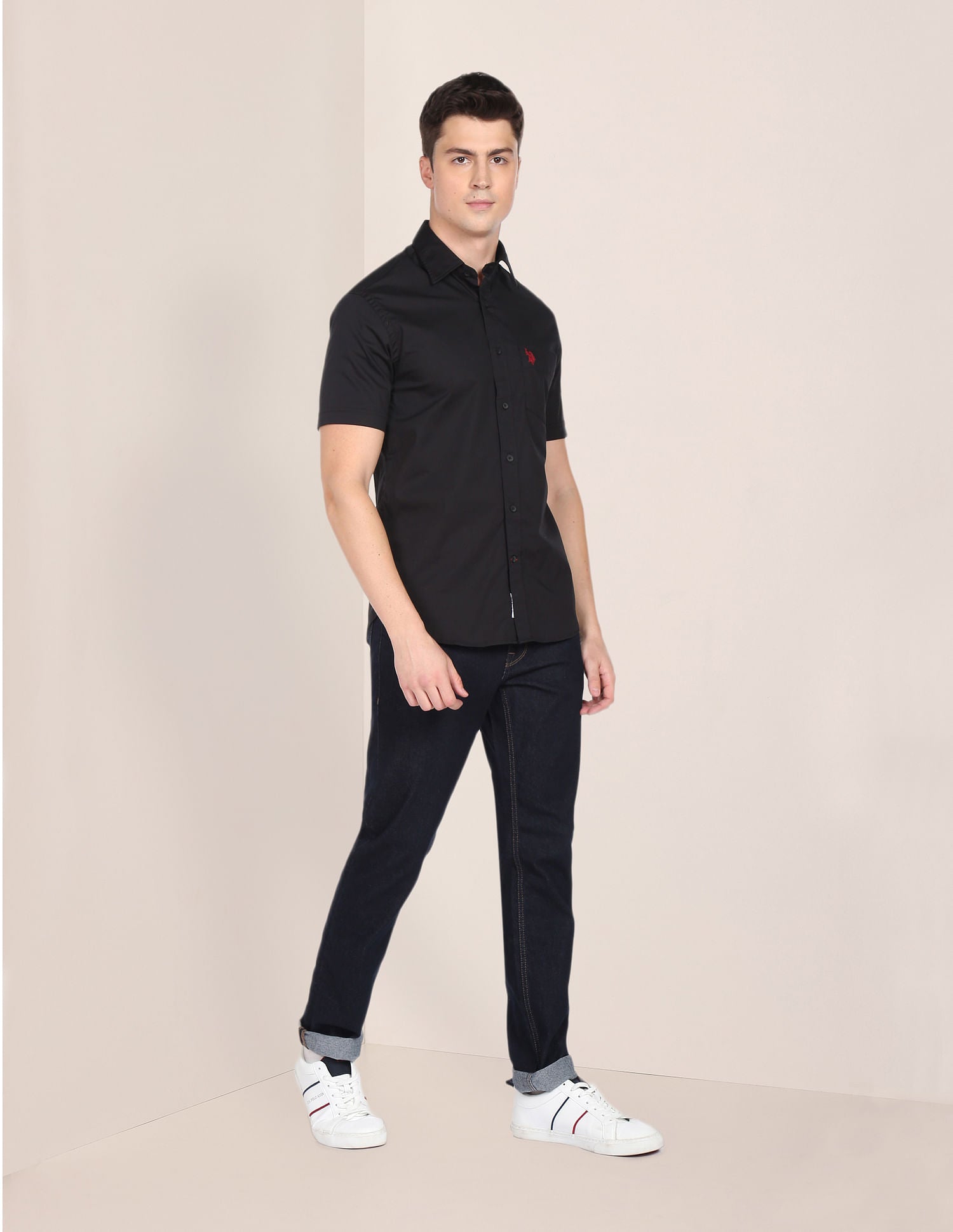 Men Black Slim Fit Solid Casual Shirt Black - U.S. POLO ASSN. | Large