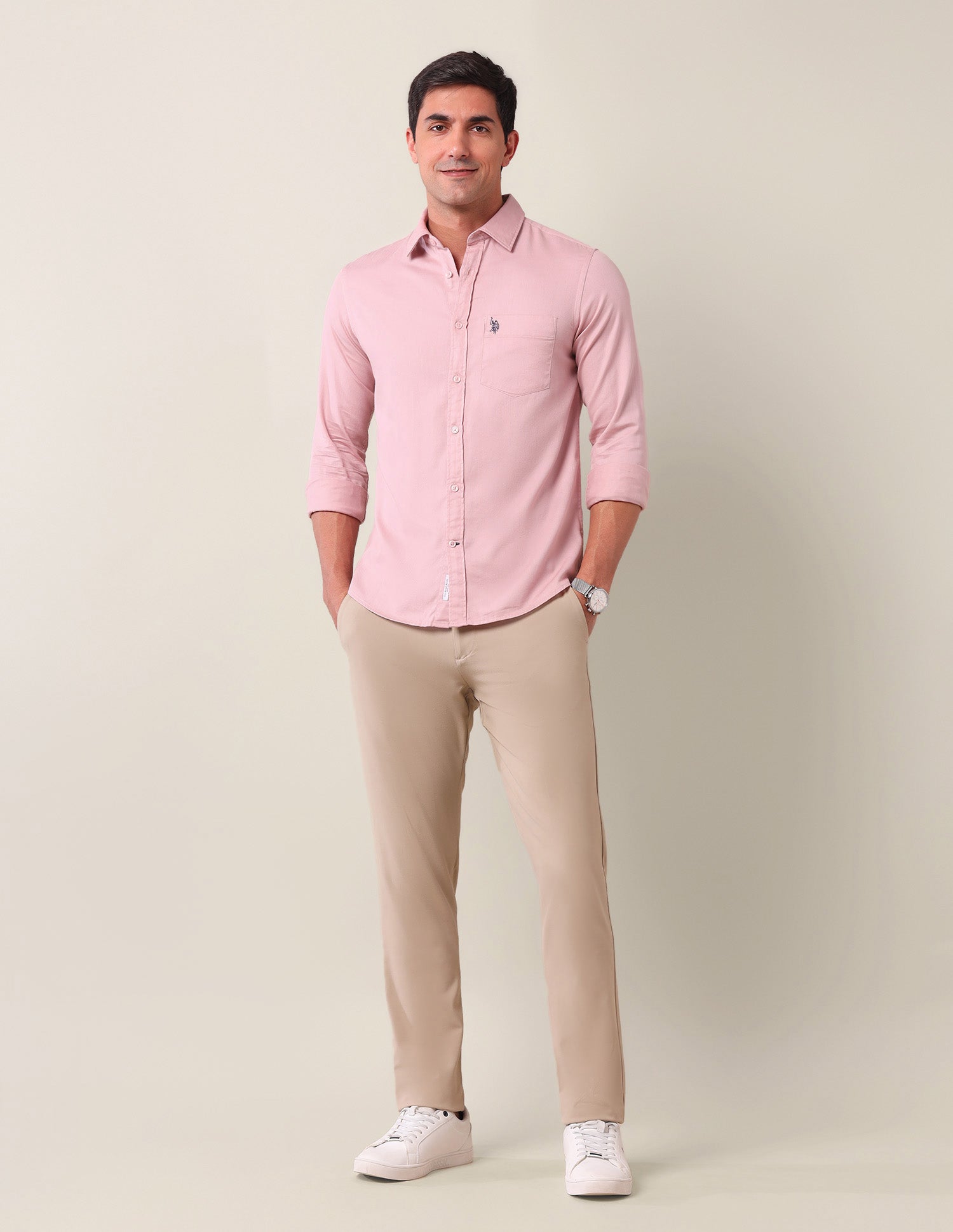 Solid Dobby Shirt Light Pink - U.S. Polo Assn. India | Large