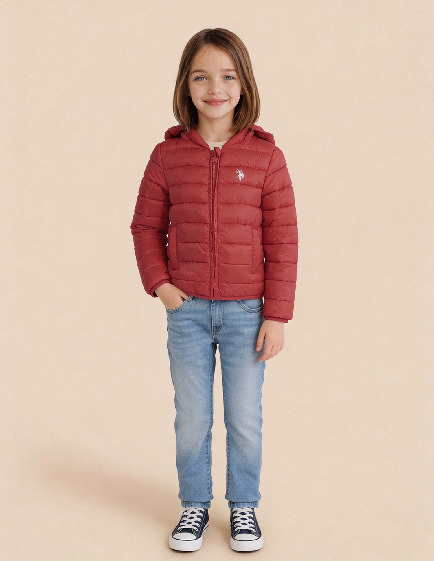 Girls Solid Regular Fit Packable Jacket Red - U.S. Polo Assn. India | Large