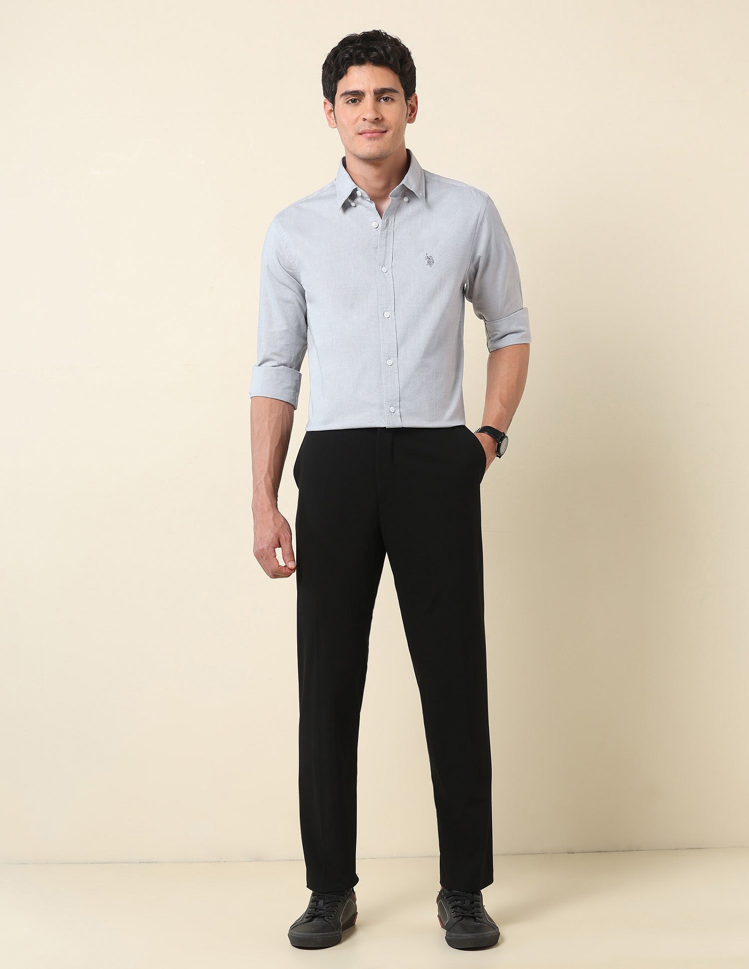 Pure Cotton Tailored Fit Shirt Grey - U.S. Polo Assn. India | Large