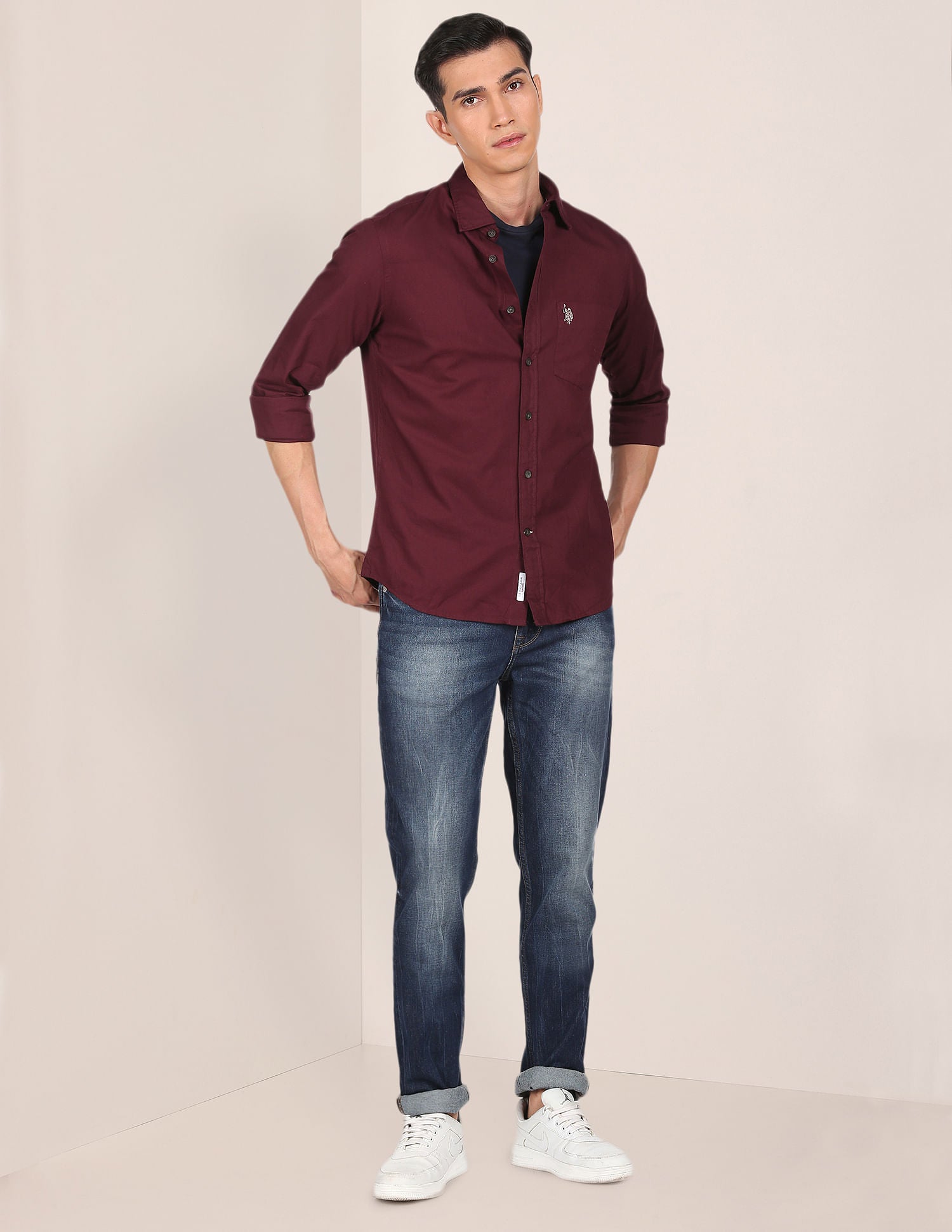 Men Maroon Pure Cotton Solid Casual Shirt Maroon - U.S. POLO ASSN. | Large