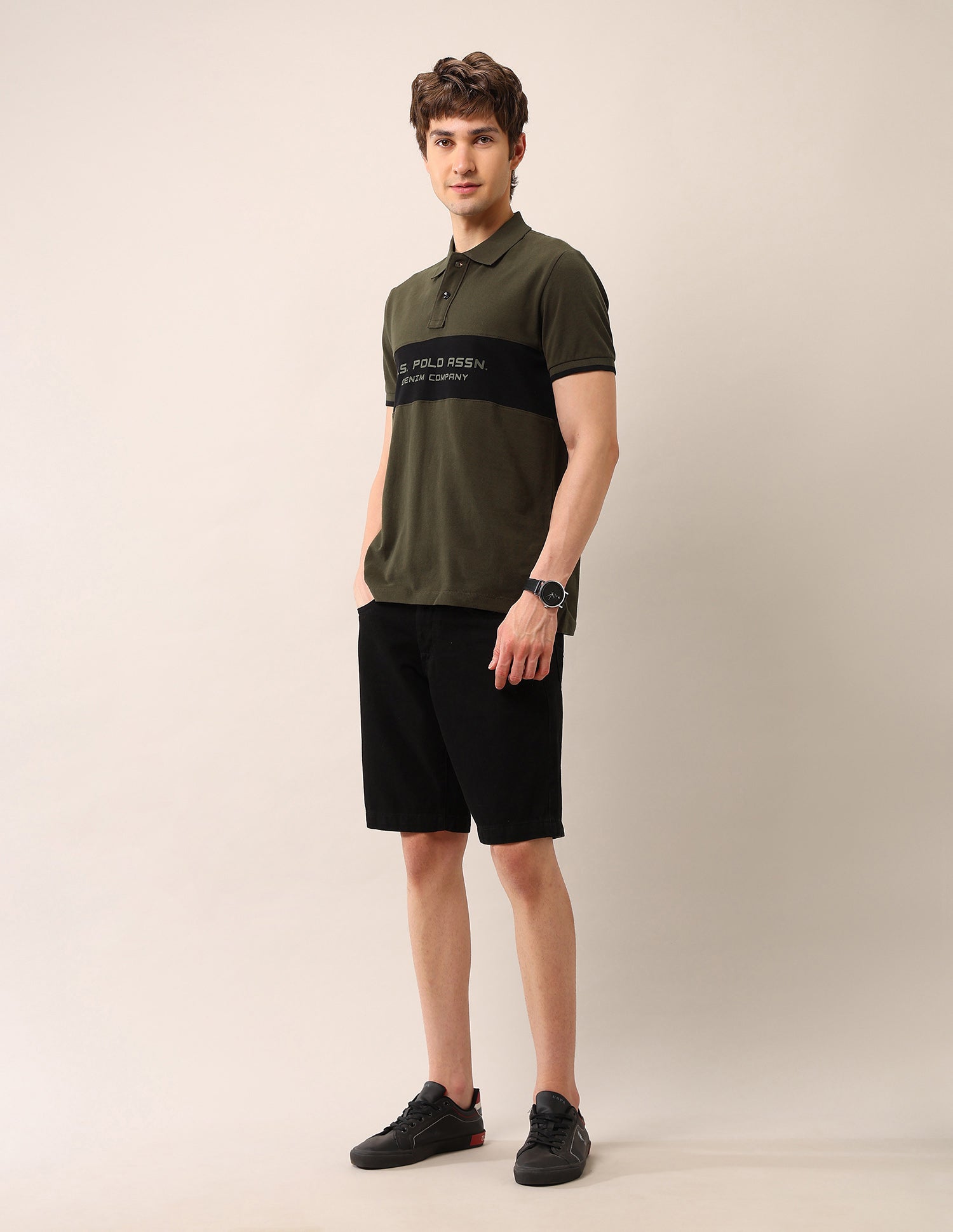 Brand Printed Pure Cotton Polo Shirt Olive - U.S. Polo Assn. India | Large