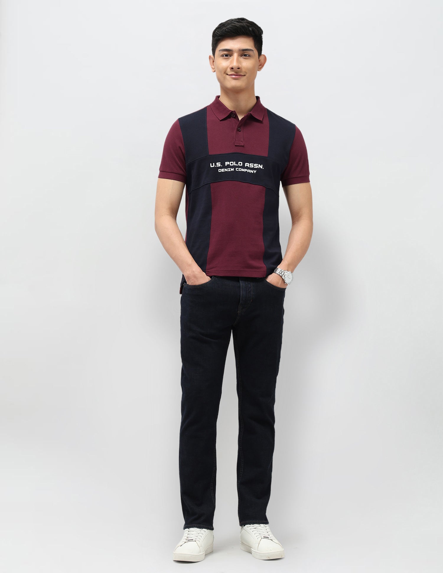 Colourblocked Pure Cotton Polo Shirt Maroon - U.S. Polo Assn. India | Large