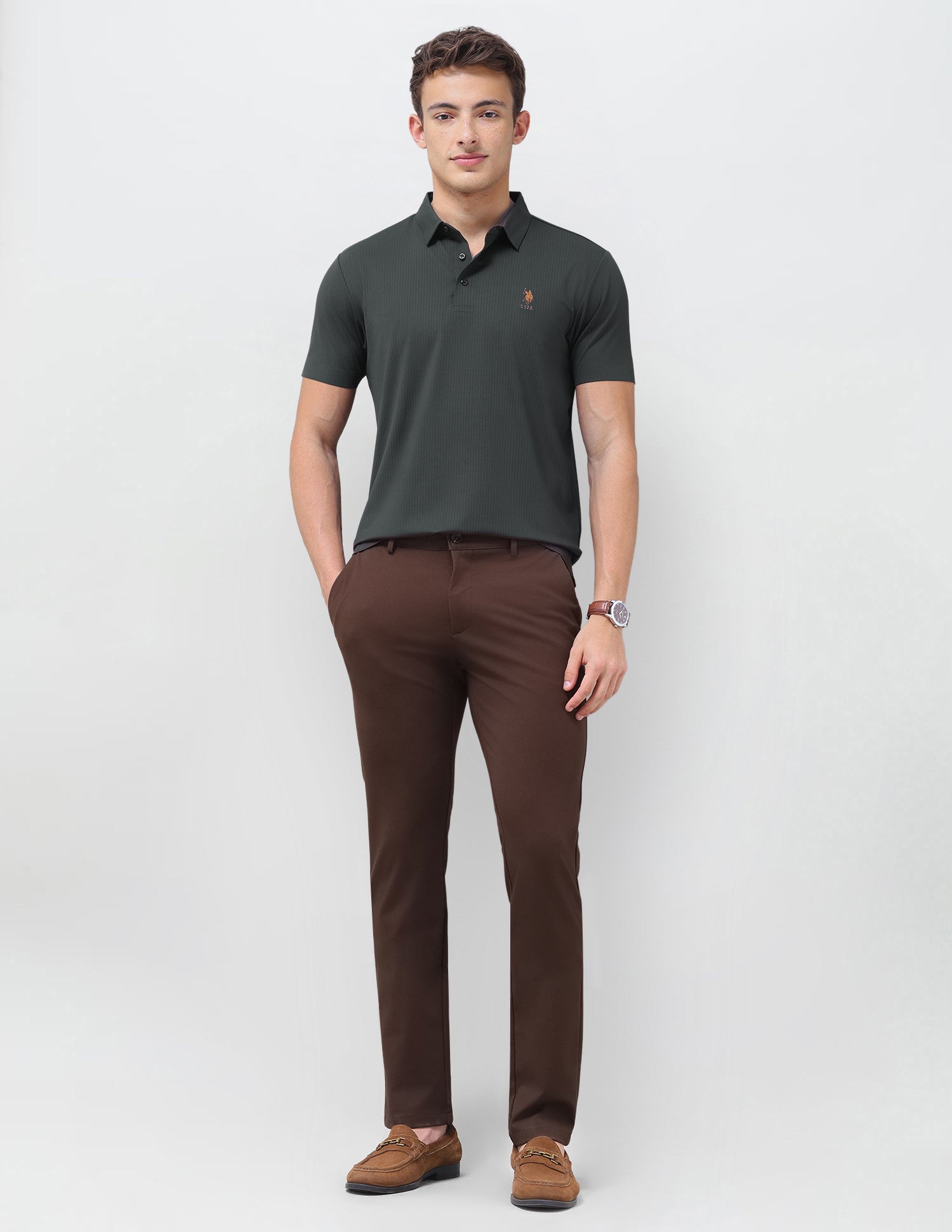 Jacquard Slim Fit Polo Shirt Dark Grey - U.S. Polo Assn. India | Large