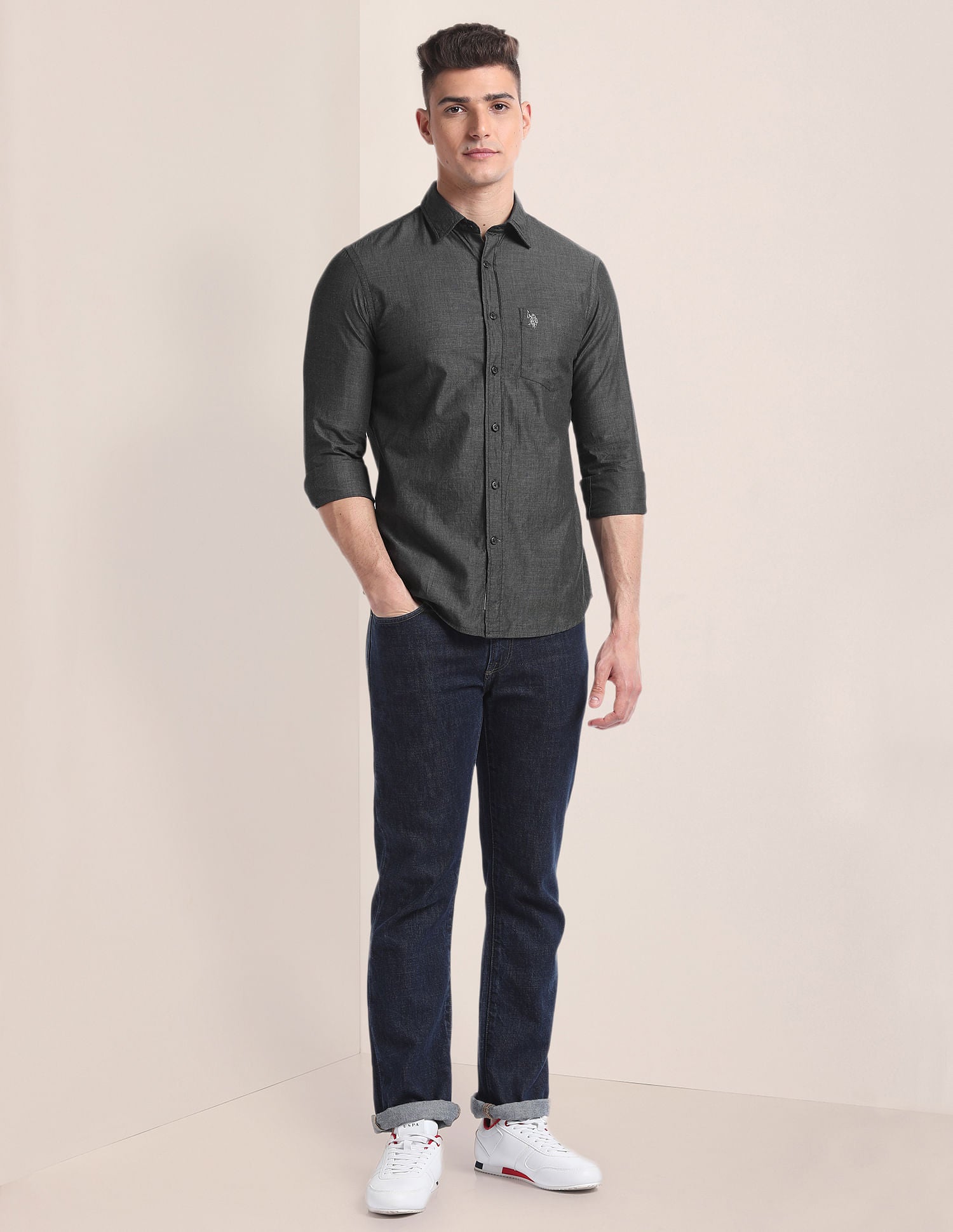 Premium Cotton Patterned Shirt Black - U.S. POLO ASSN. | Large