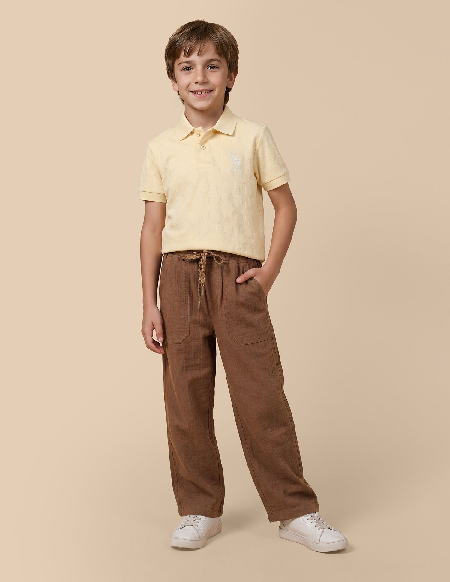 Relaxed Fit Crinkle Trousers Brown - U.S. Polo Assn. India | Large