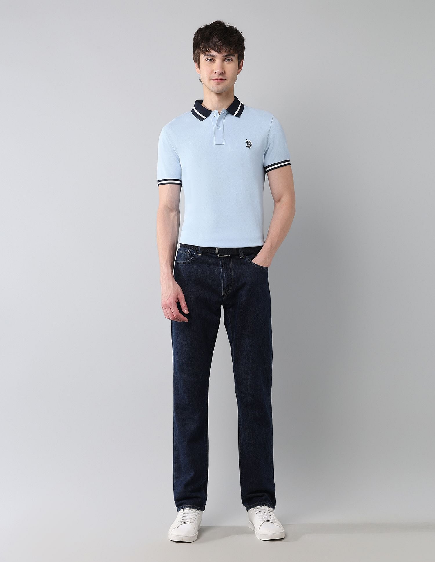 Pure Cotton Muscle Fit Polo Shirt Light Blue - U.S. Polo Assn. India | Large