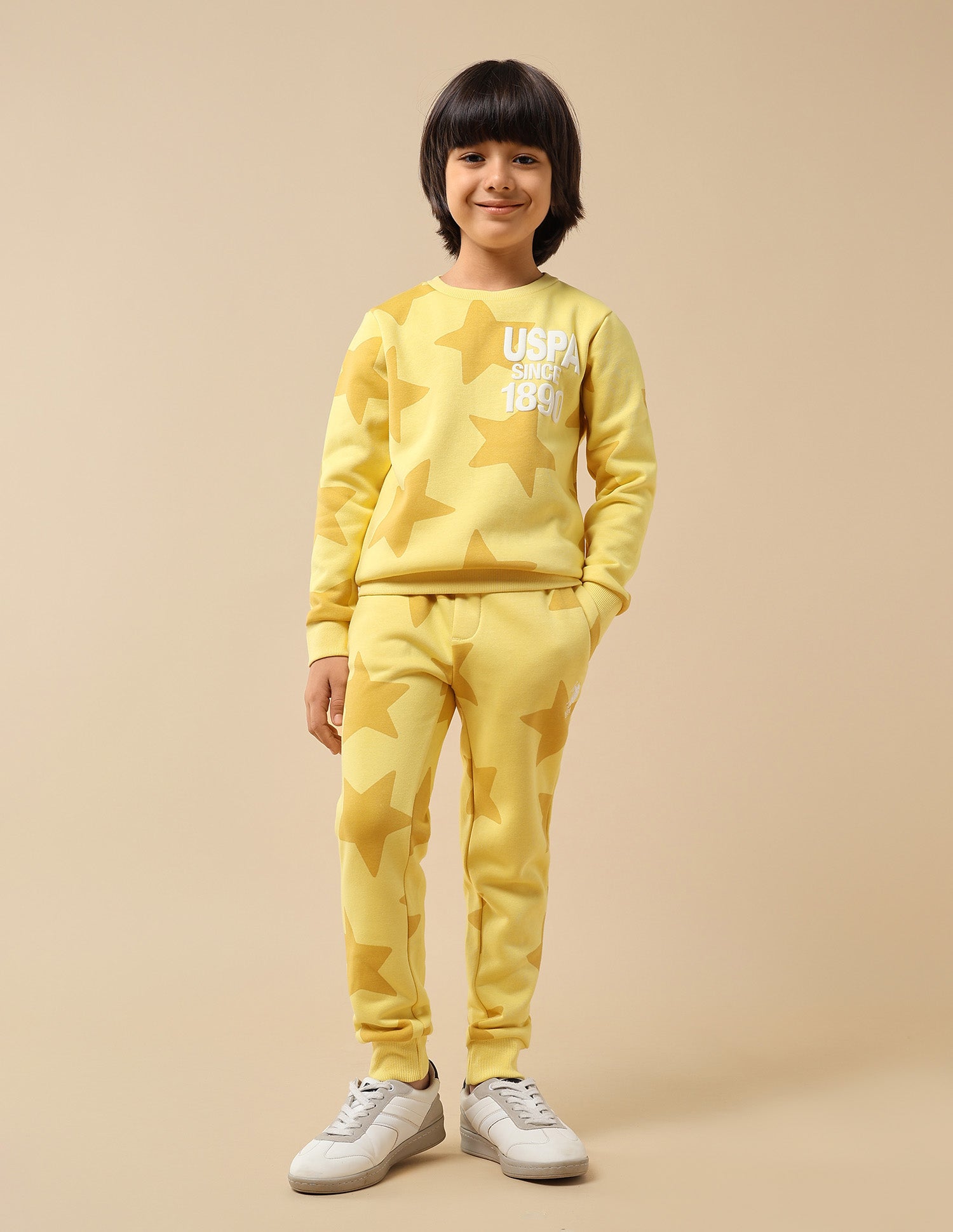 Boys Geometric Starred Regular Fit Sweatshirt Yellow - U.S. POLO ASSN. | Large