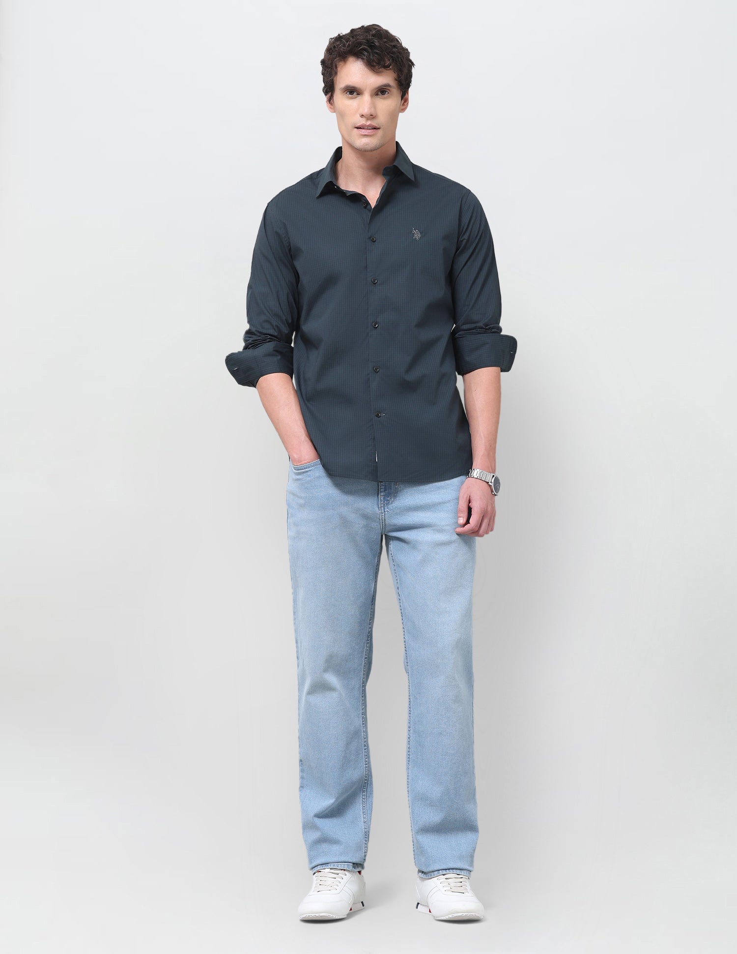 Vertical Striped Poplin Shirt Teal - U.S. Polo Assn. India | Large