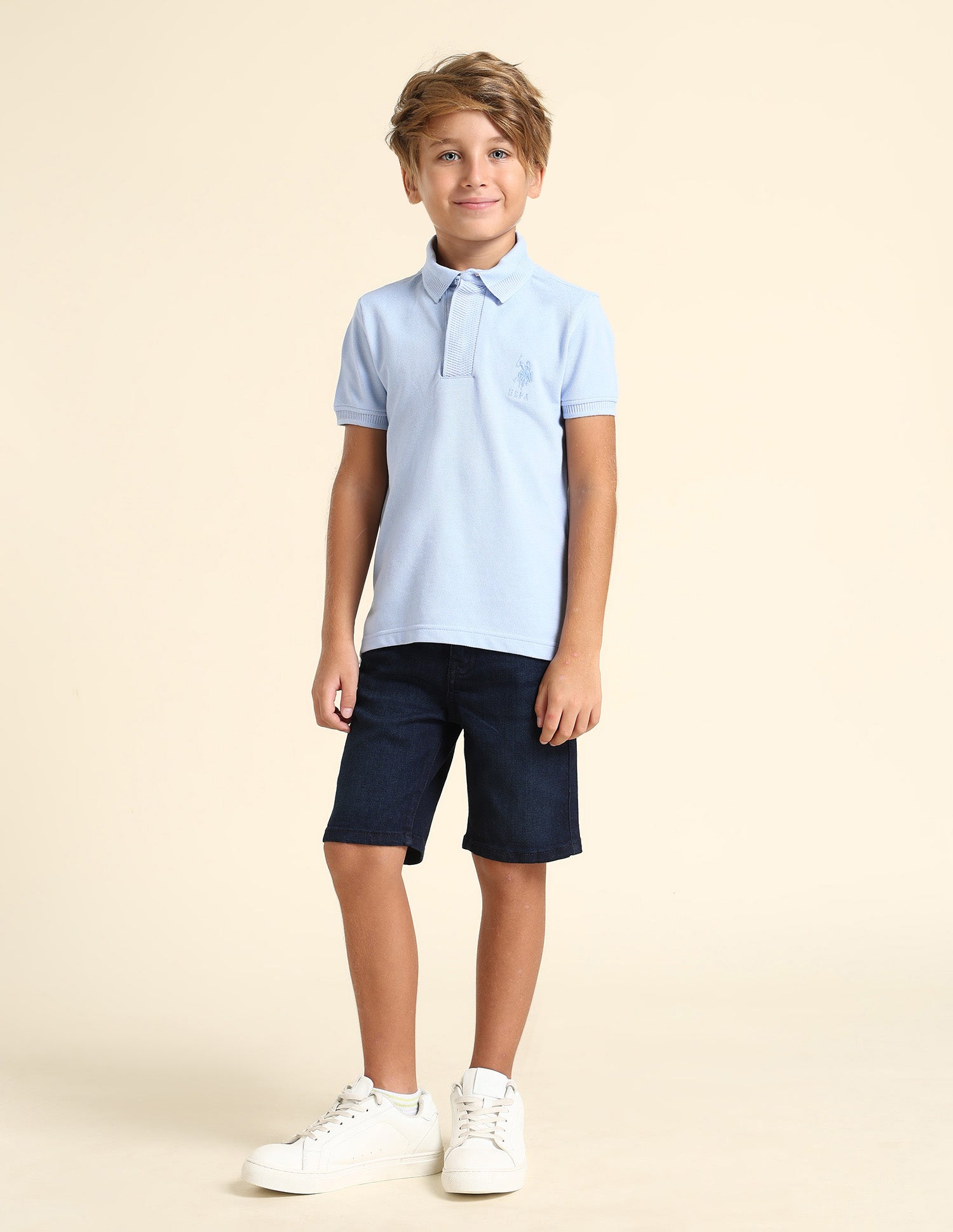 Boys Regular Fit Solid Polo Shirt Light Blue - U.S. POLO ASSN. | Large