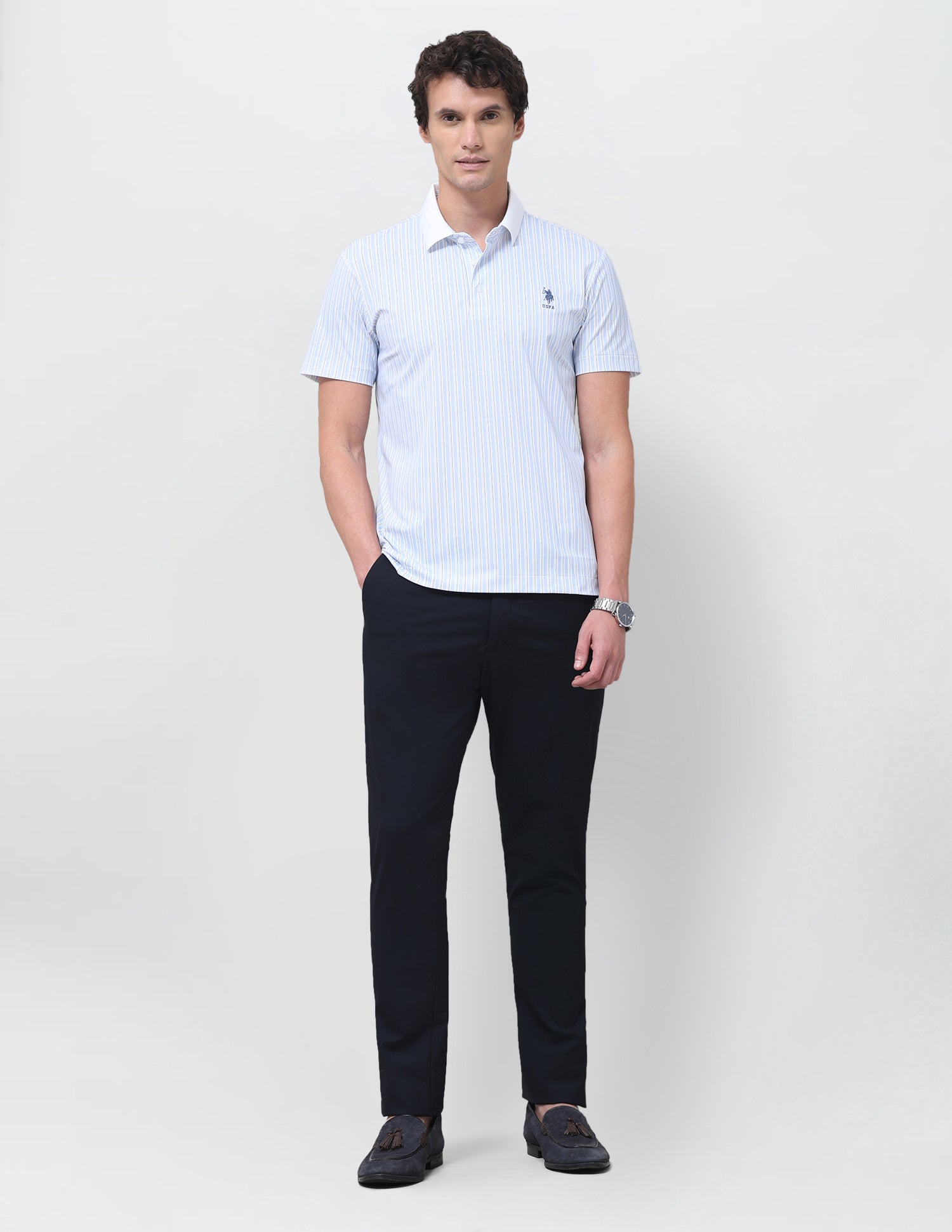 Vertical Striped Slim Fit Polo Shirt Blue - U.S. Polo Assn. India | Large