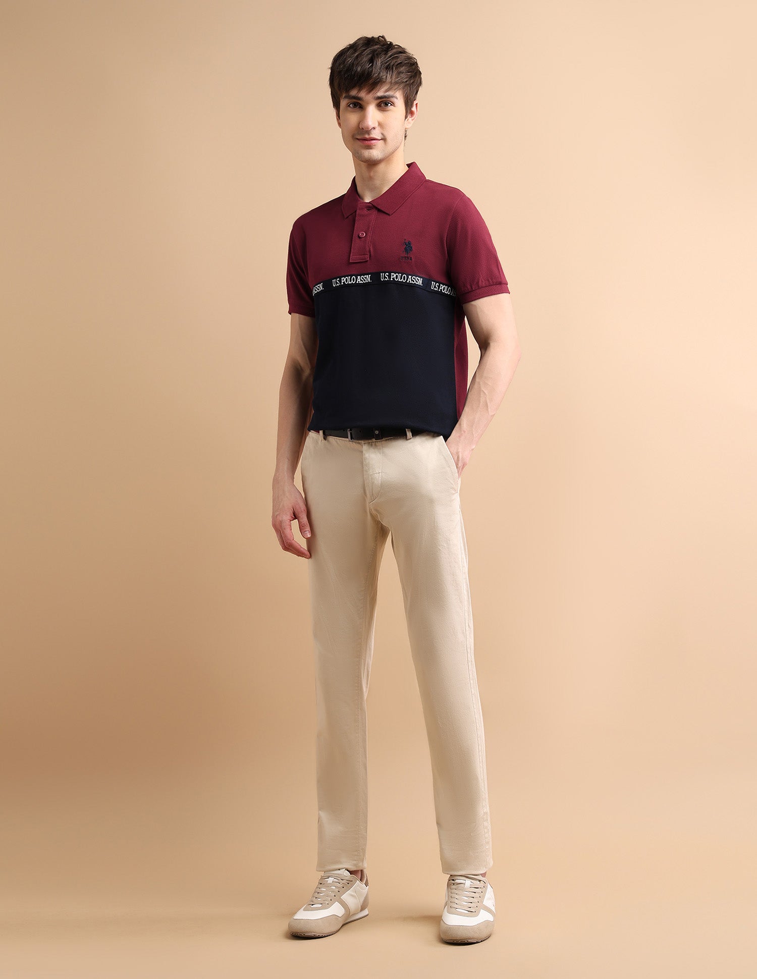 Logo Tape Polo Shirt Dark Red and Navy - U.S. POLO ASSN. | Large